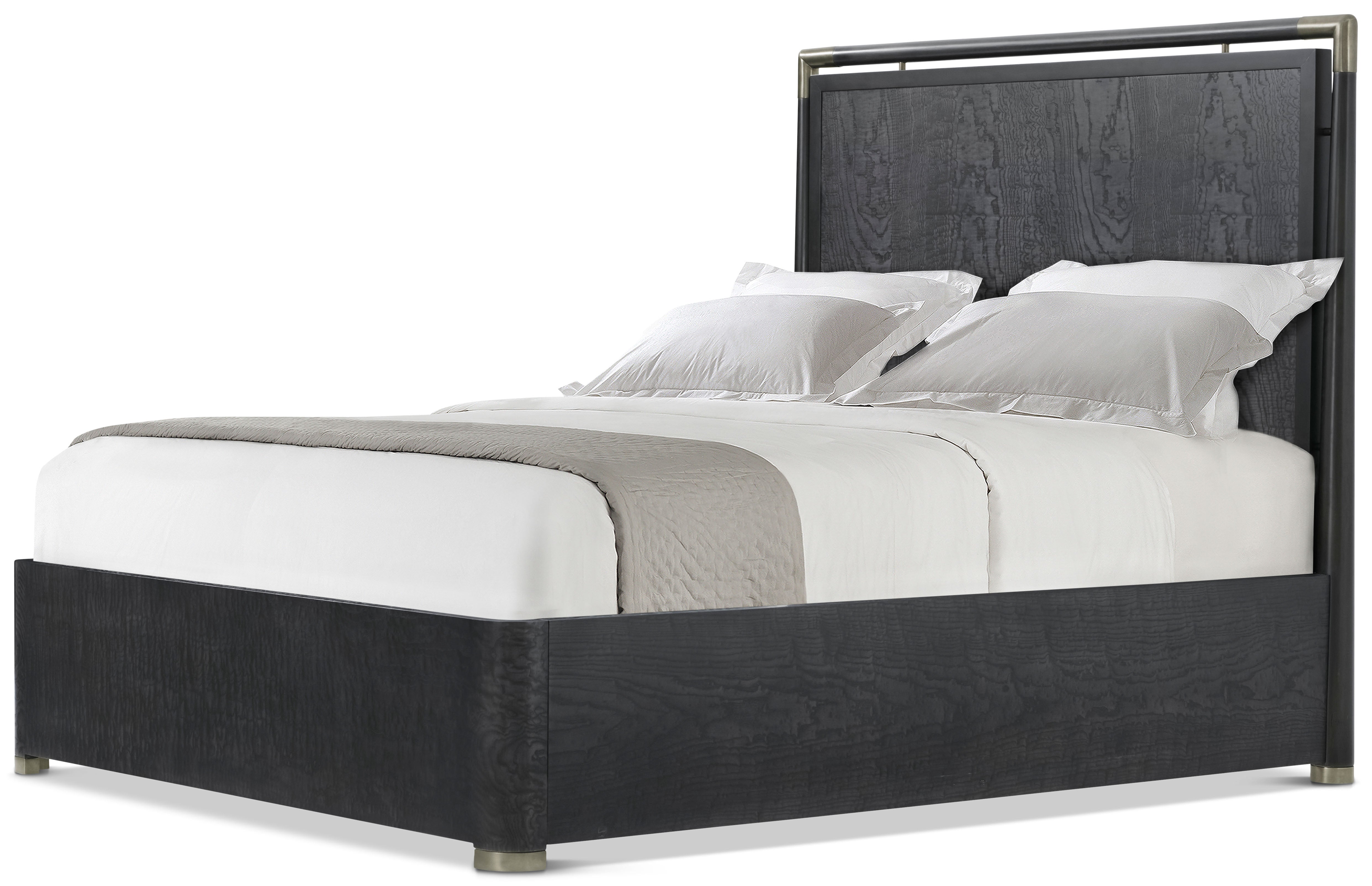 Kesden Wood US Queen Bed in VCF1801_pyramid_brown_MCF538.B_satin_brass / Brass, Wood, Veneer - Theodore Alexander