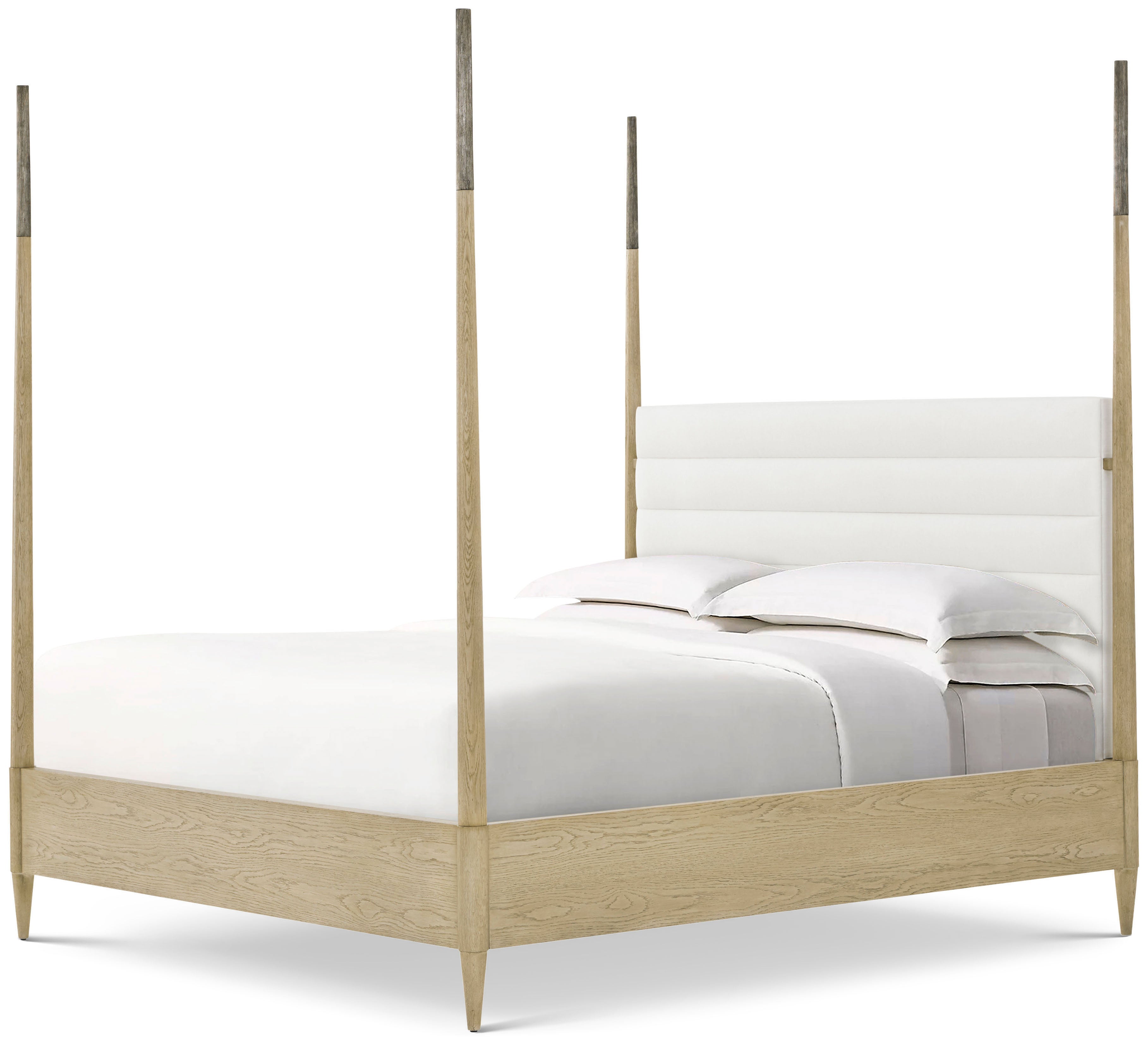 Balboa Canopy US Queen Bed in VCF1882_Coastal_Grey_MCF584.A_Dark_Nickel / Oak Wood, Oak Veneer, Aluminium - Theodore Alexander