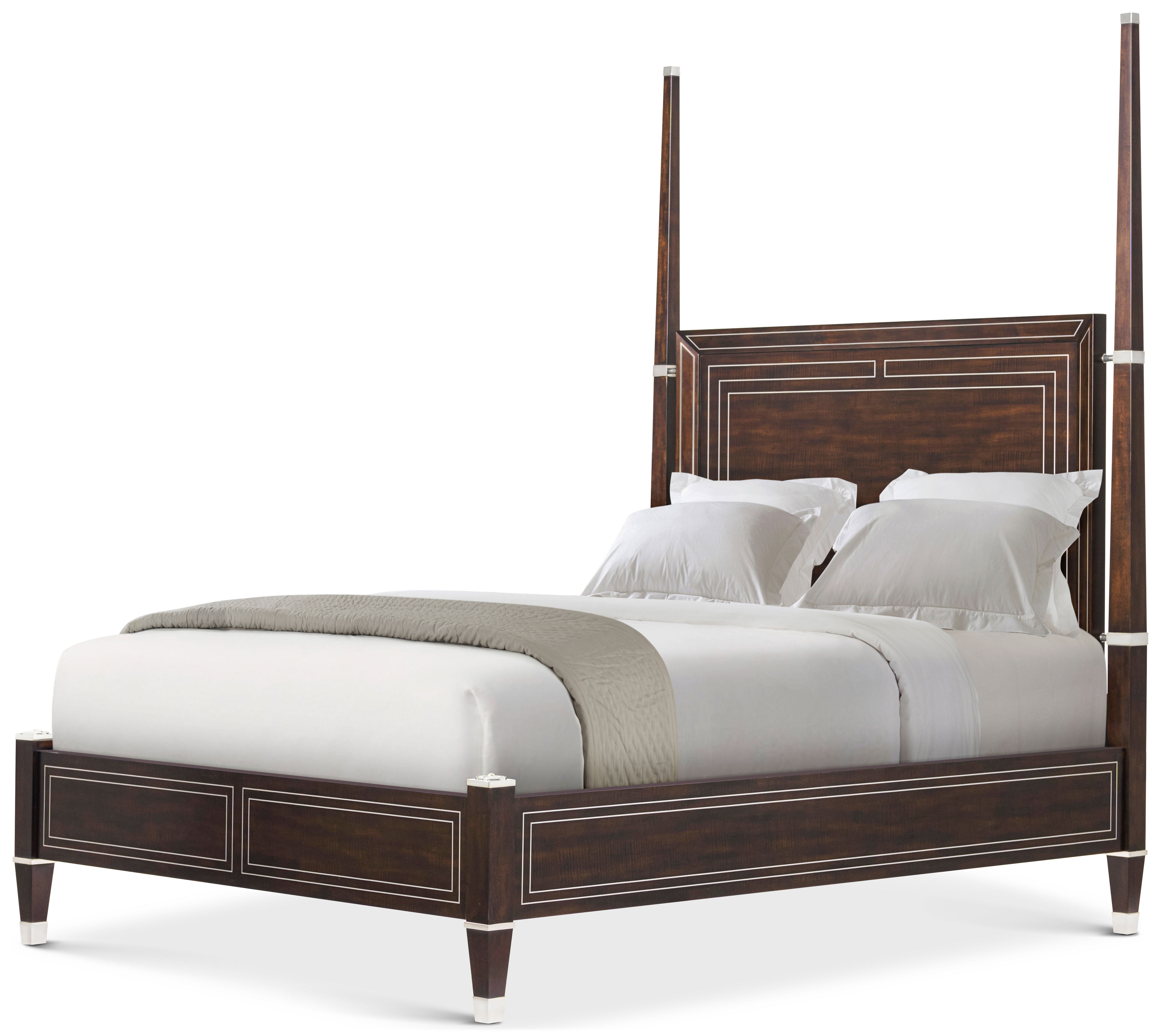 Spencer London US Queen Poster Bed in Sycamore Veneer, Brass - Theodore Alexander