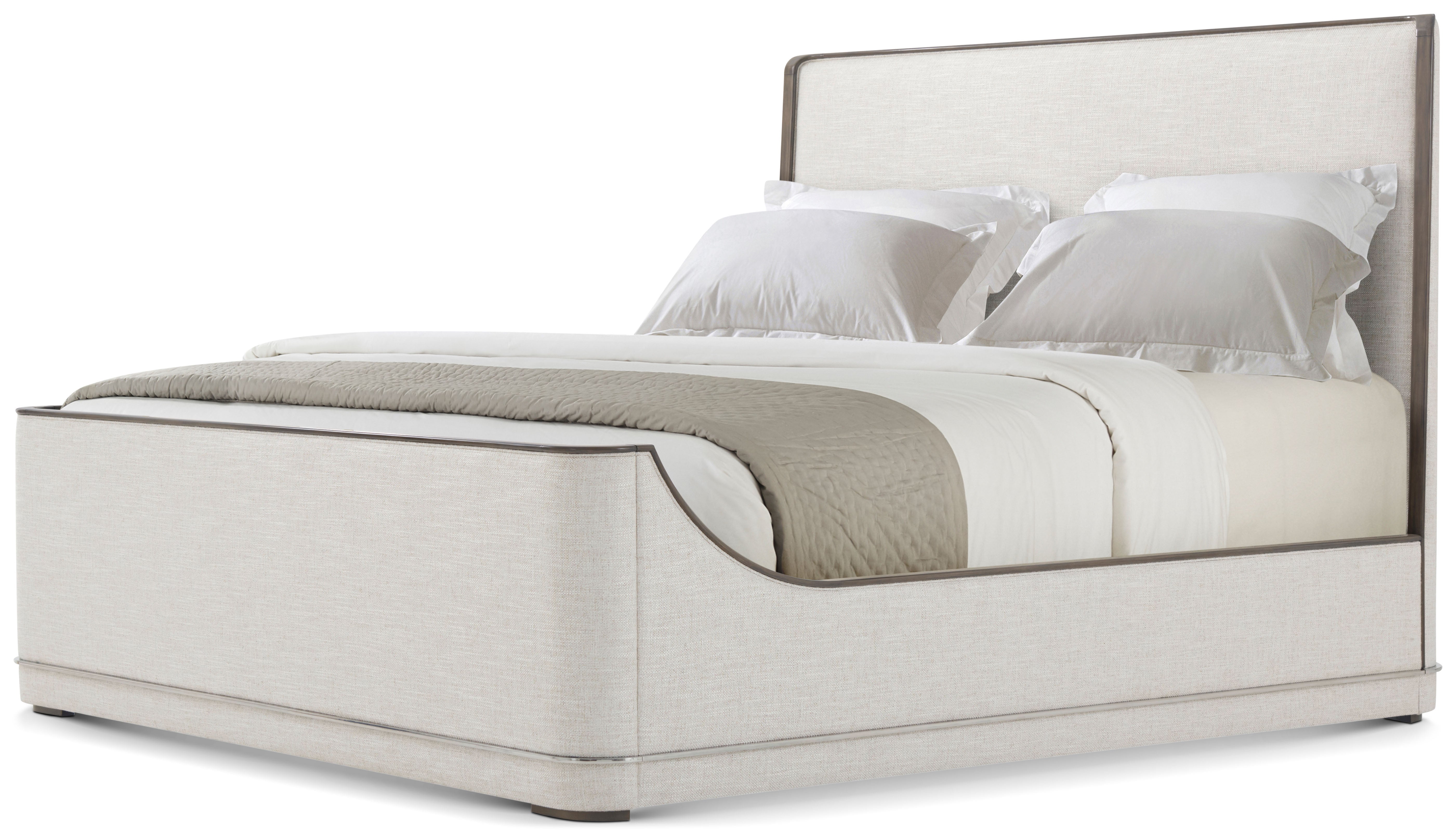 Hudson Upholstered US Queen Bed in VCF1794_Pebble_Grey_MCF034_Polished_Only / Stainless Steel, Wood, Veneer - Theodore Alexander