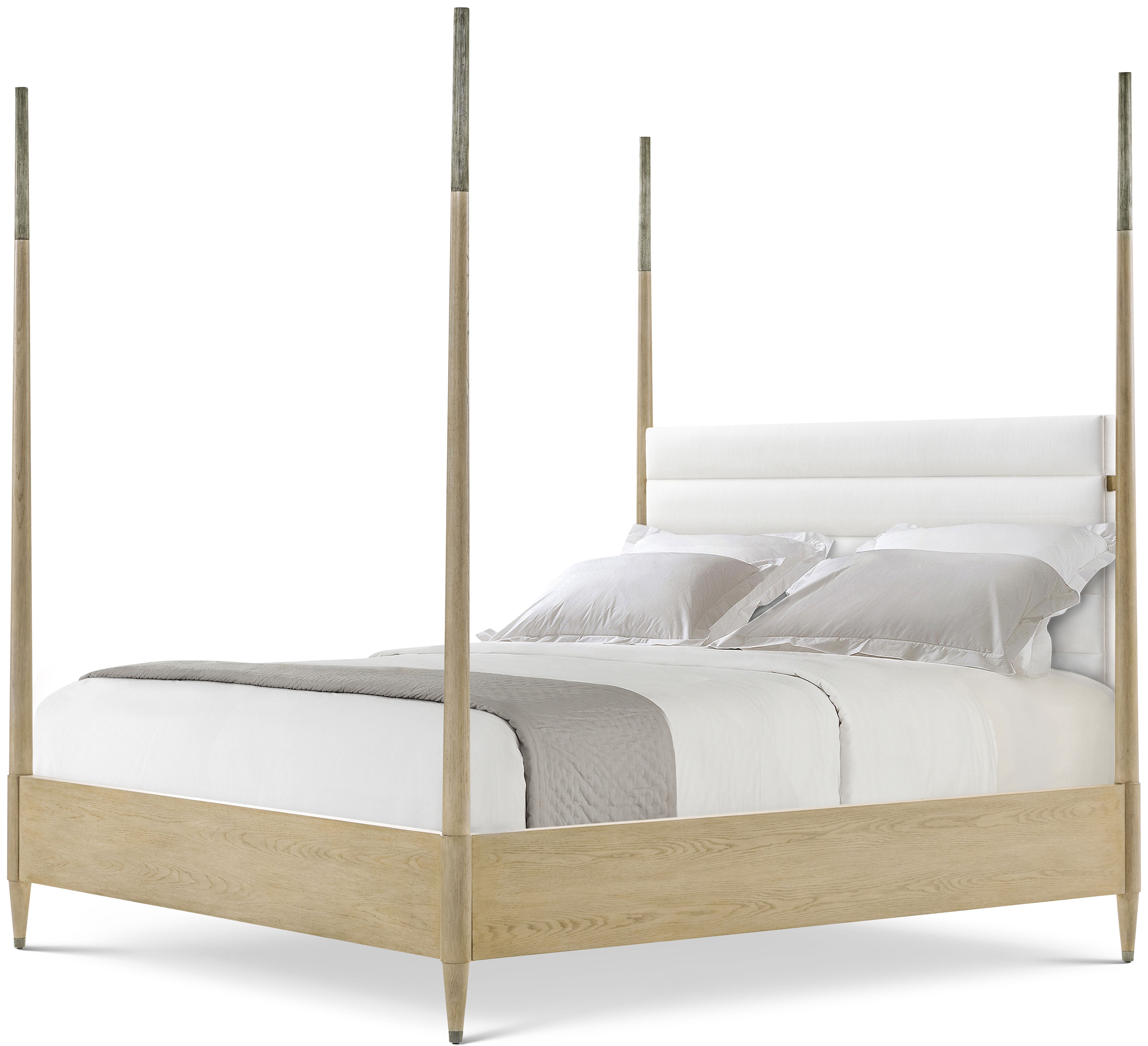 Balboa Canopy US Queen Bed in VCF1882_Coastal_Grey_MCF584.A_Dark_Nickel / Oak Wood, Oak Veneer, Aluminium - Theodore Alexander
