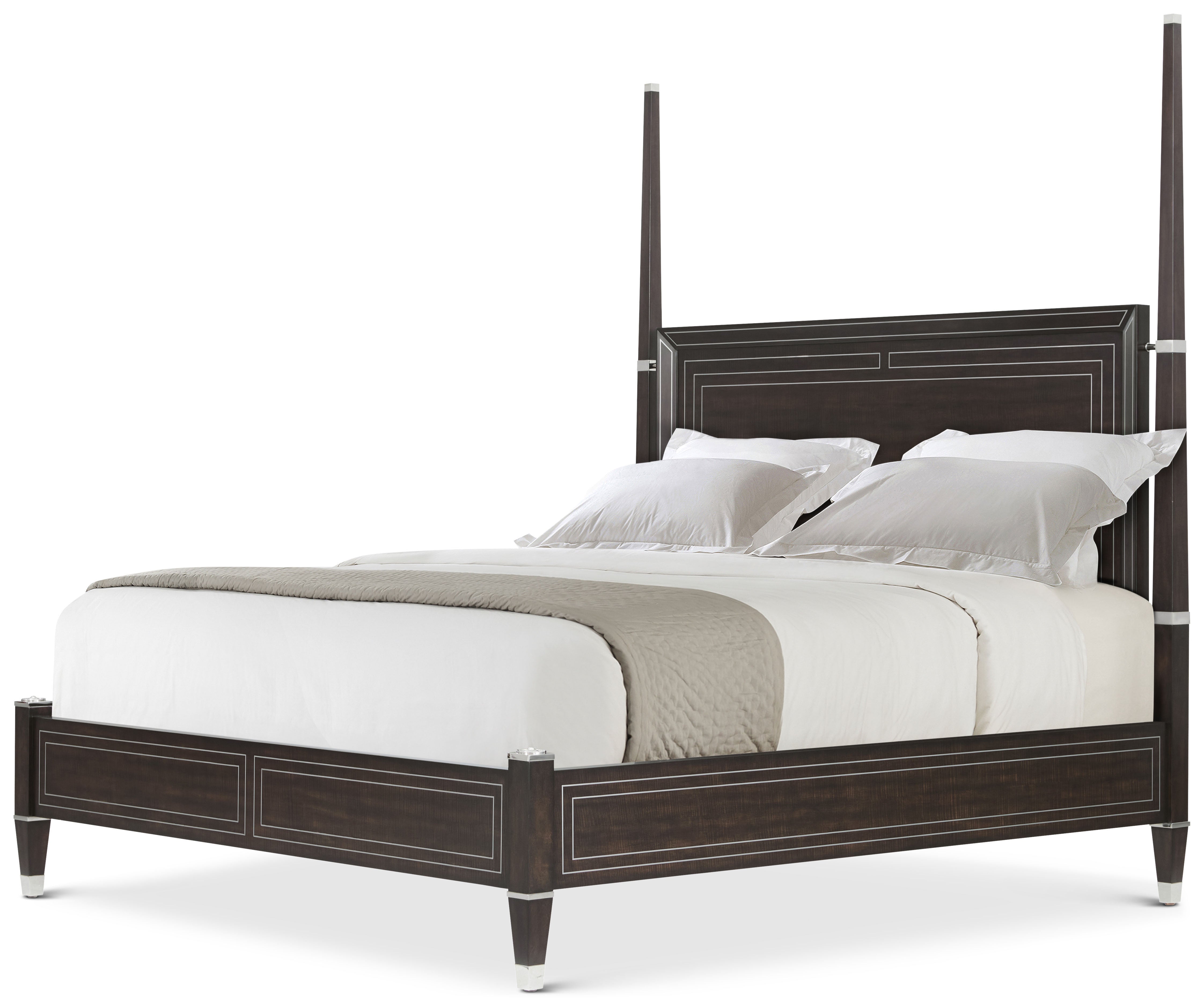 Spencer London US Queen Poster Bed in Sycamore Veneer, Brass, Stainless Steel Inlay - Theodore Alexander