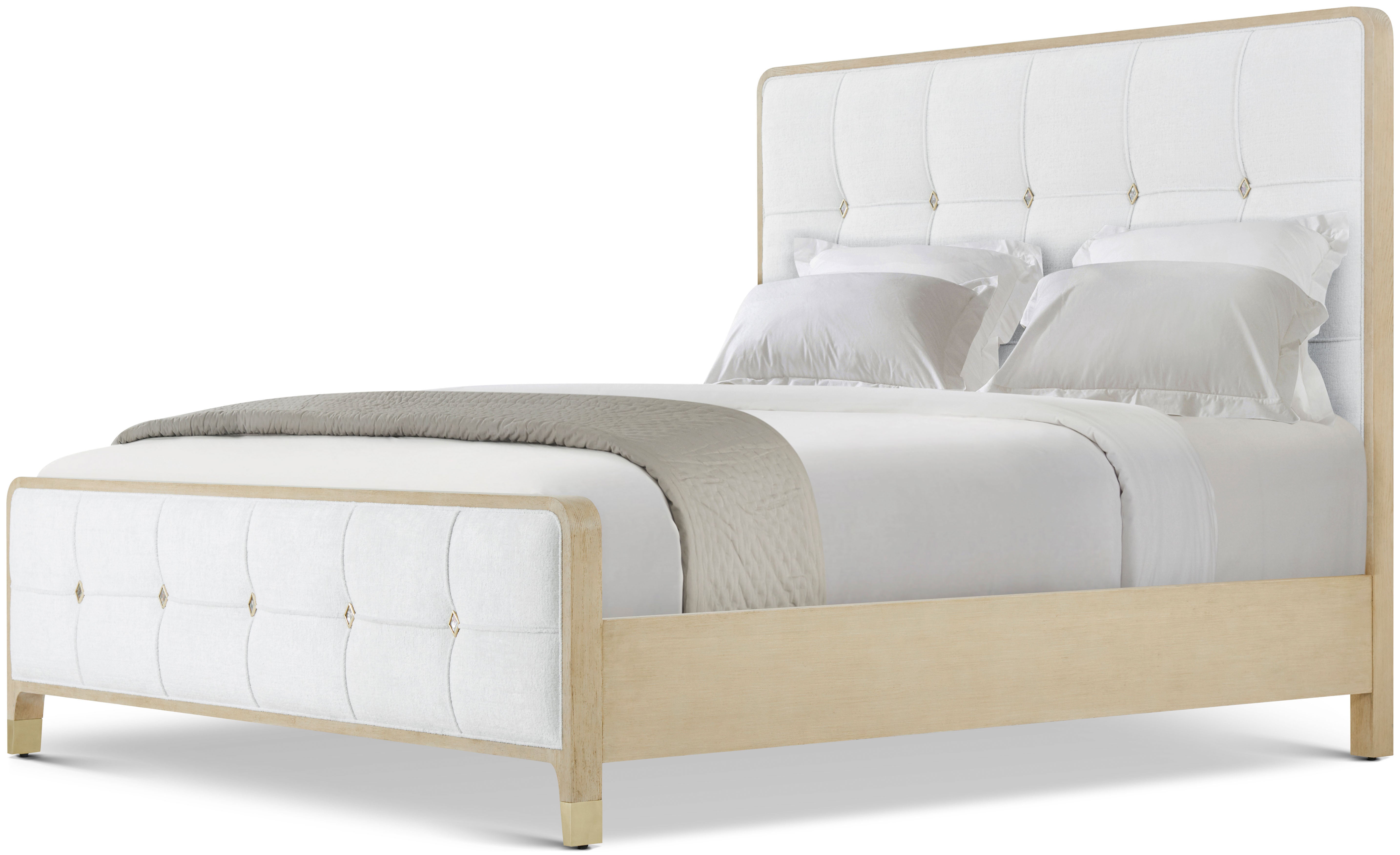 Judith Leiber Upholstered King Bed in Oak Veneer, Brass, Mother of Pearl - Theodore Alexander