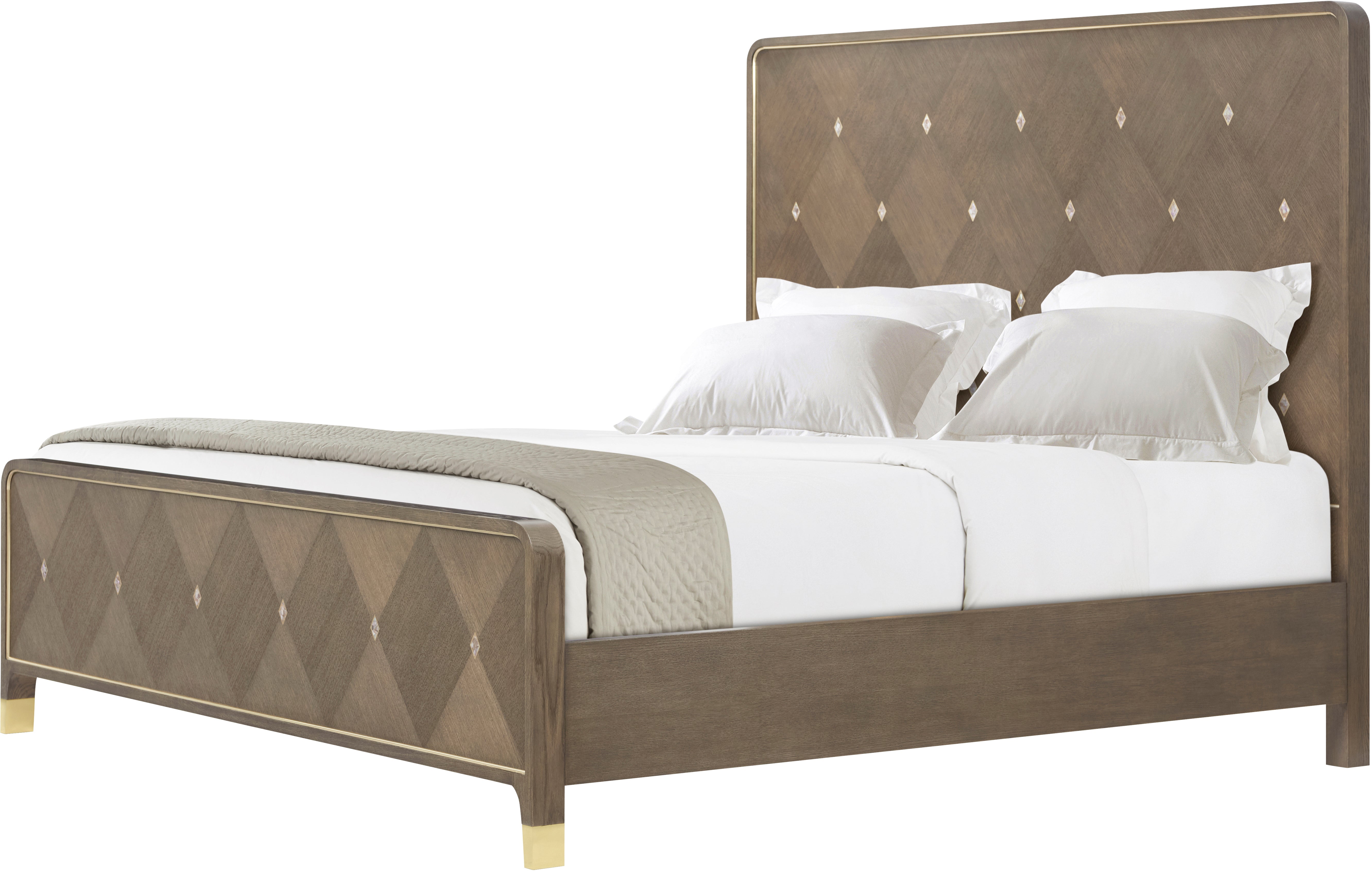 Judith Leiber King Bed in Oak Veneer, Brass, Mother of Pearl - Theodore Alexander