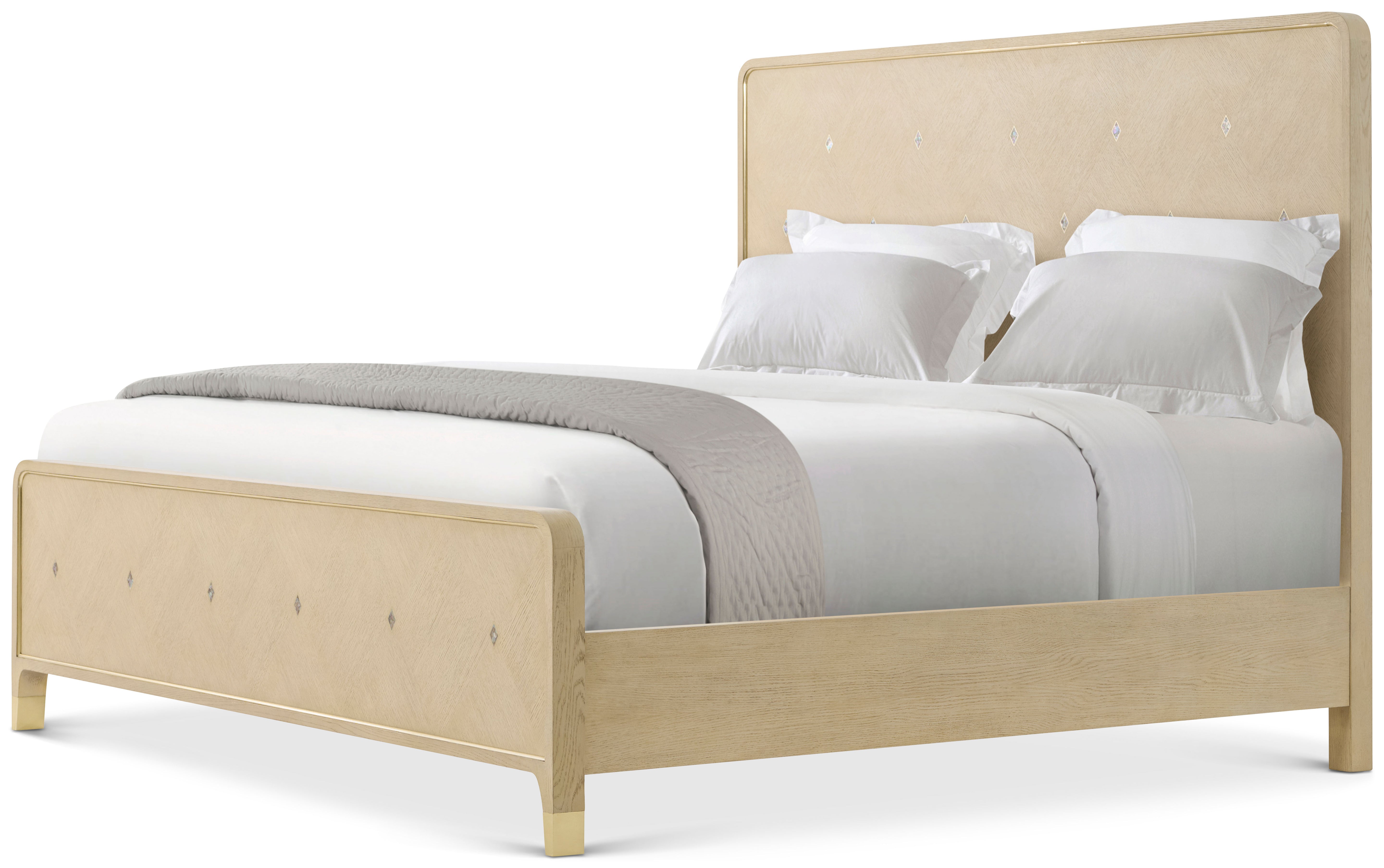 Judith Leiber King Bed in Oak Veneer, Brass, Mother of Pearl - Theodore Alexander