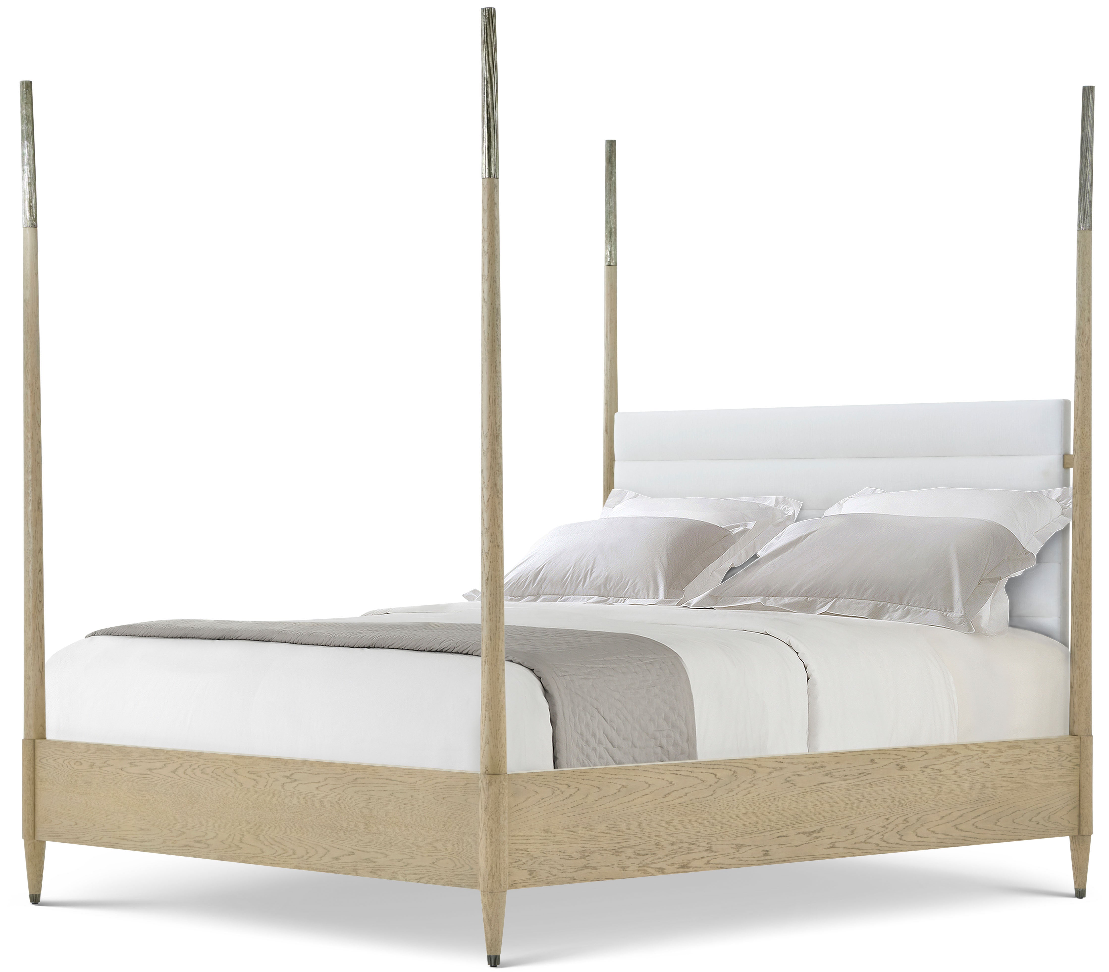 Balboa Canopy US Queen Bed in VCF1882_Coastal_Grey_MCF584.A_Dark_Nickel / Oak Wood, Oak Veneer, Aluminium - Theodore Alexander