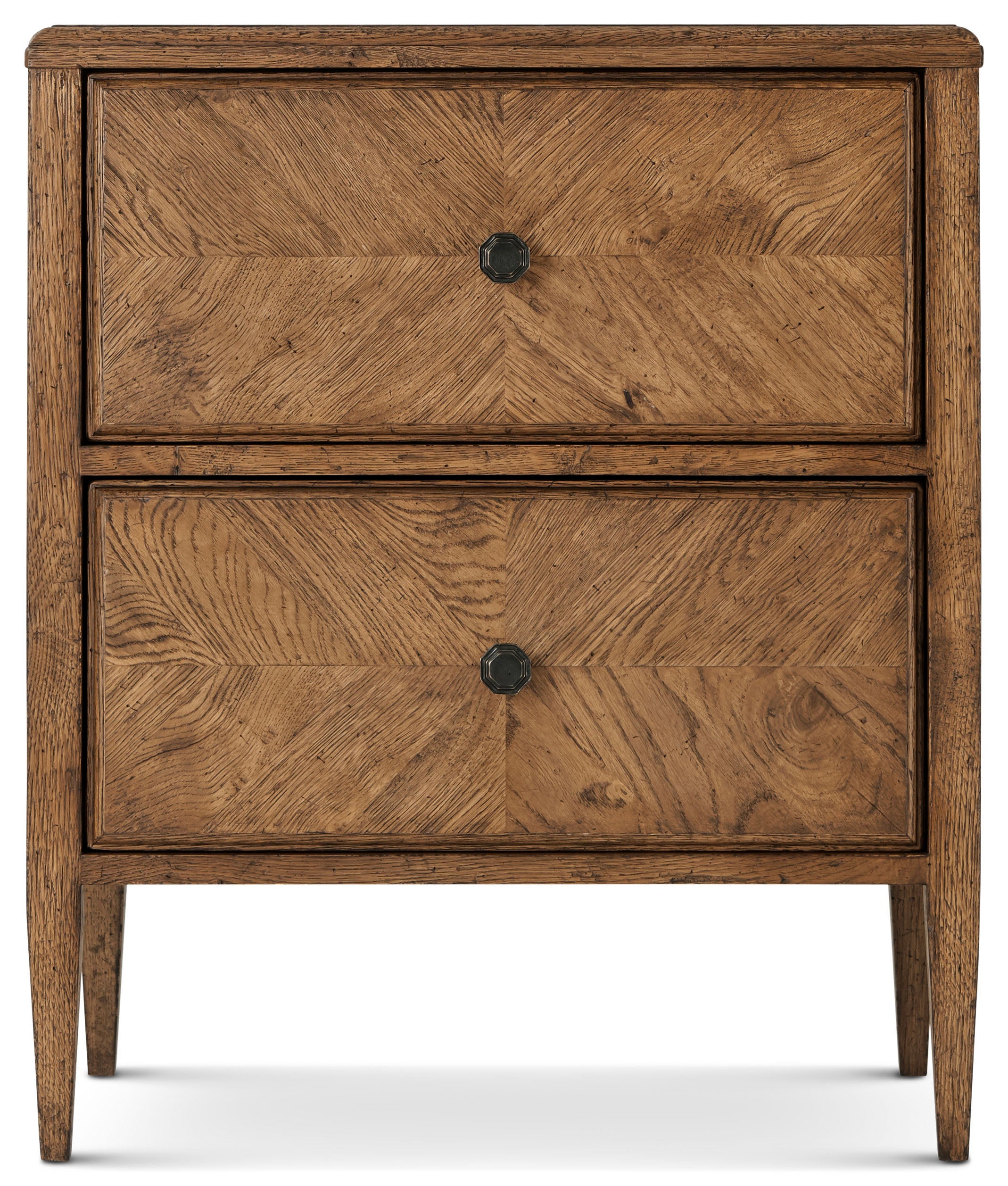 Nova Two Drawers Night Stand in VCF1671.1C2M3F_Dawn_Finish / Solid Wood, Veneer, Aluminium - Theodore Alexander