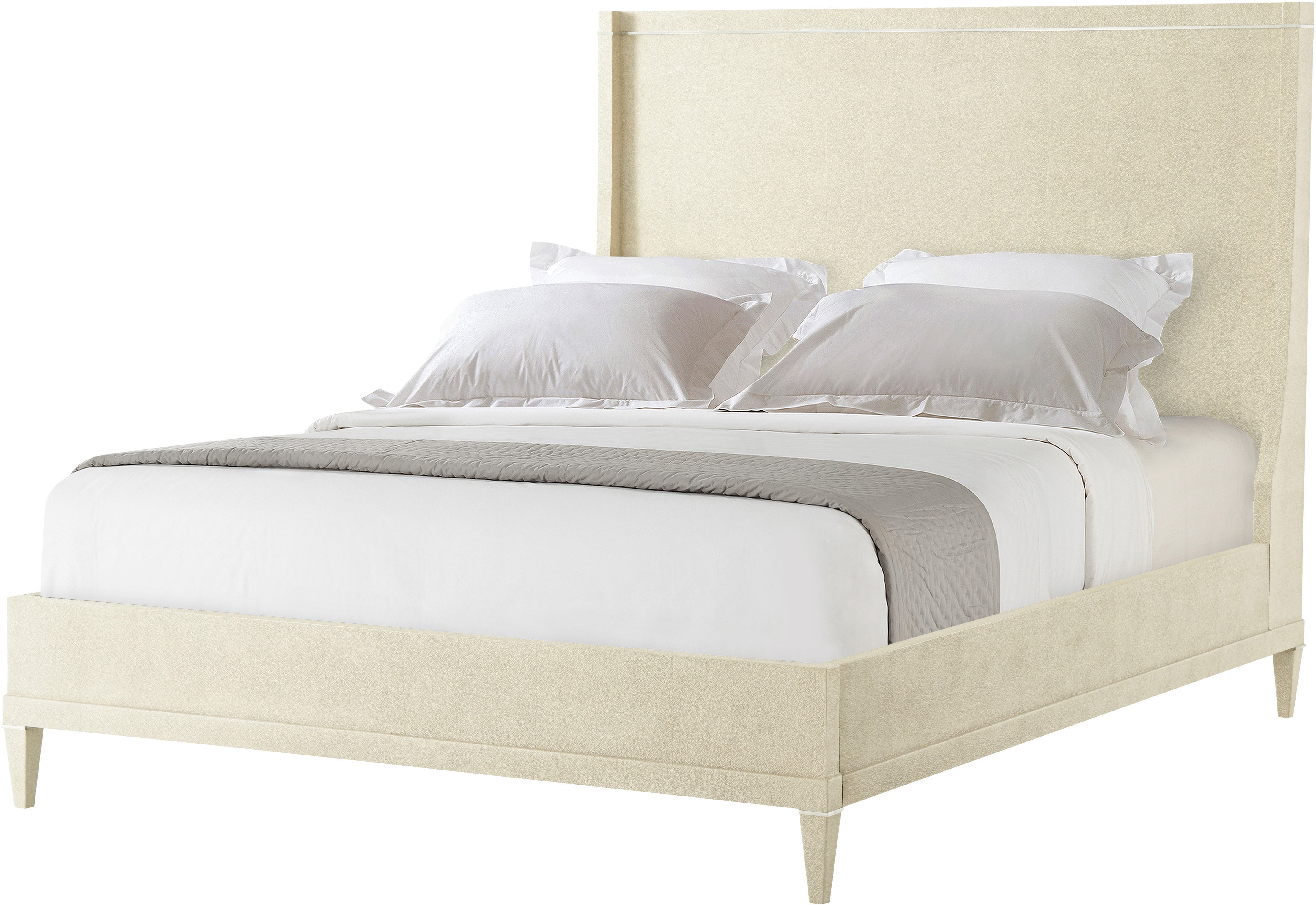 Palmer US Queen Bed in Beech, Leather, Stainless Steel - Theodore Alexander