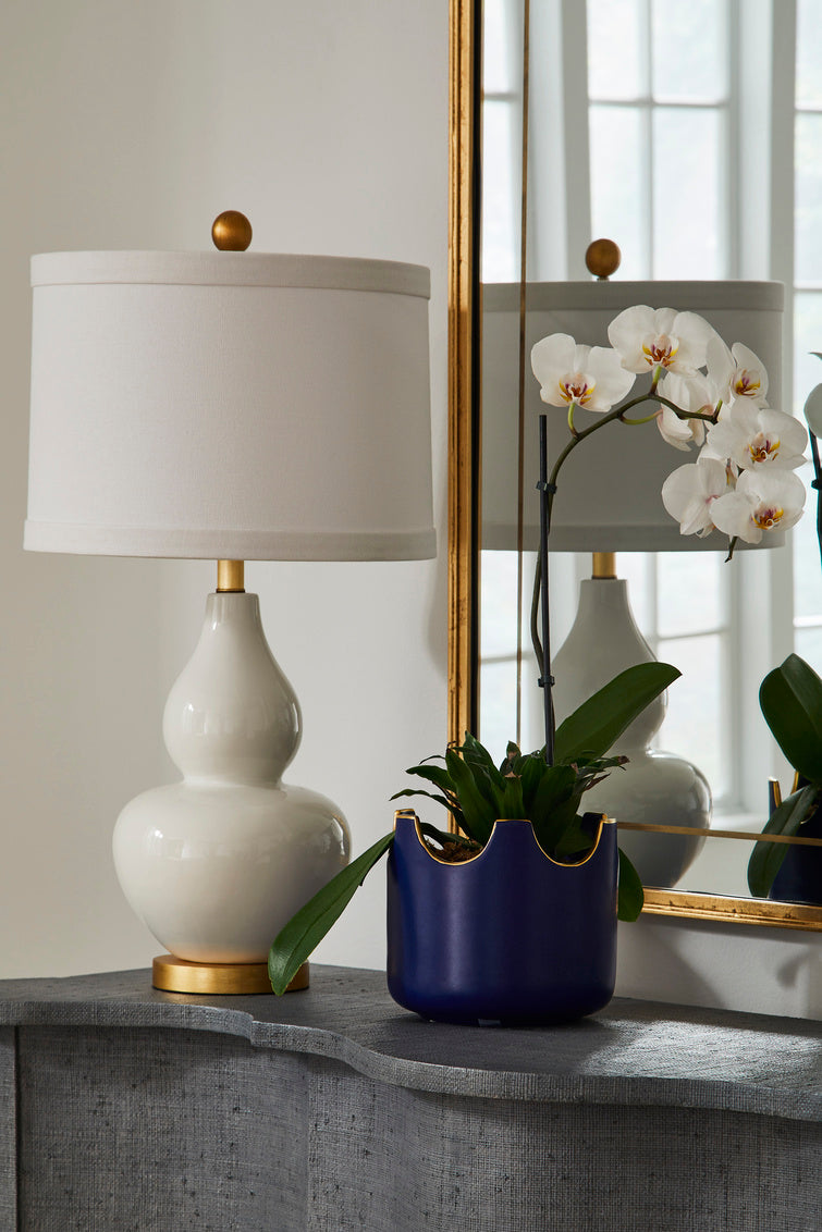 Gourd Lamp - White in White Glaze / Ceramic/Porcelain - Chelsea House