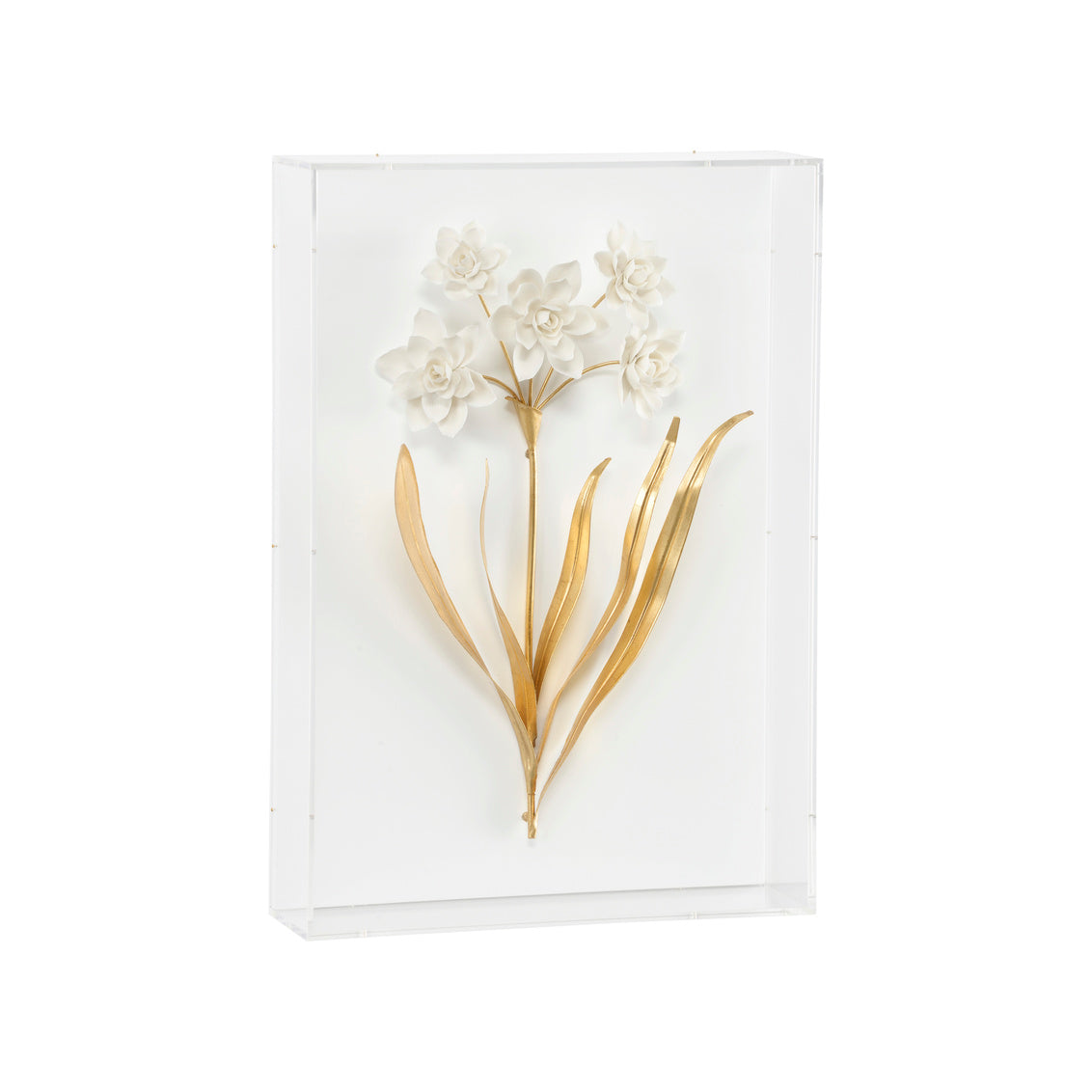 Porcelain Flowers - D in Clear/White/Gold Leaf / Acrylic - Chelsea House