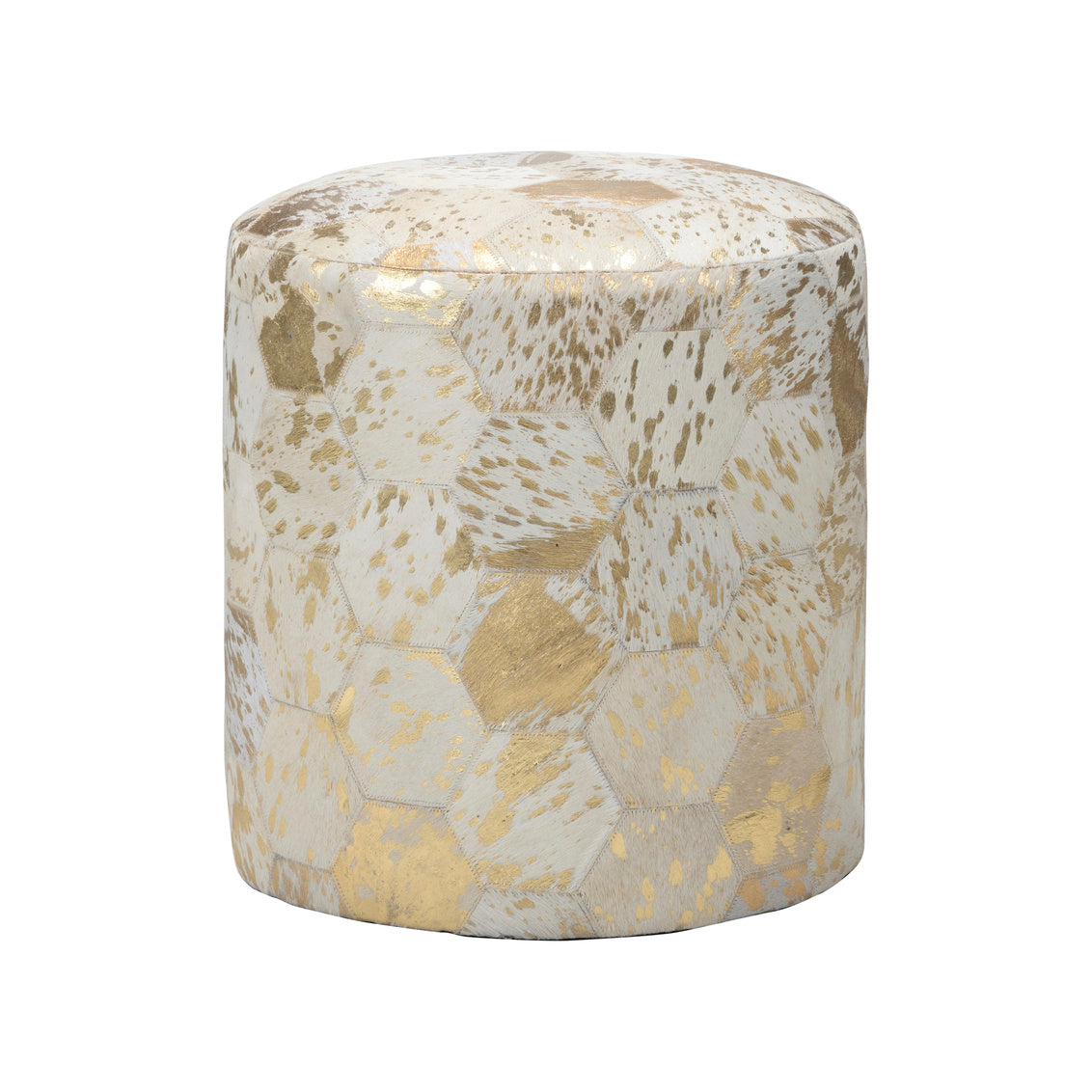 Lux Pouf in Gold/White / Hair on Hide - Chelsea House