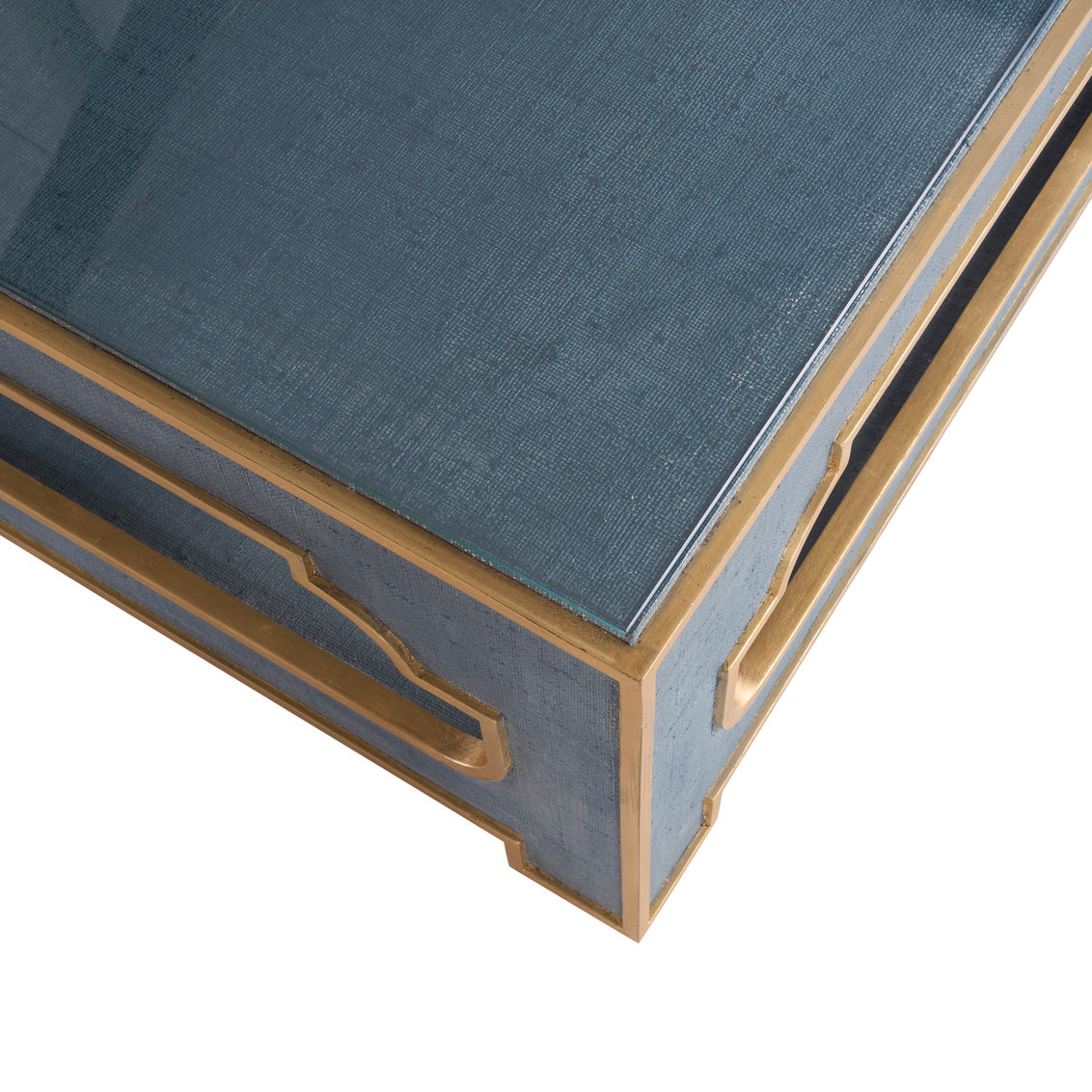 Yangon Coffee Table - Blue in Slate Blue/Gold Leaf/Clear / Raffia - Chelsea House