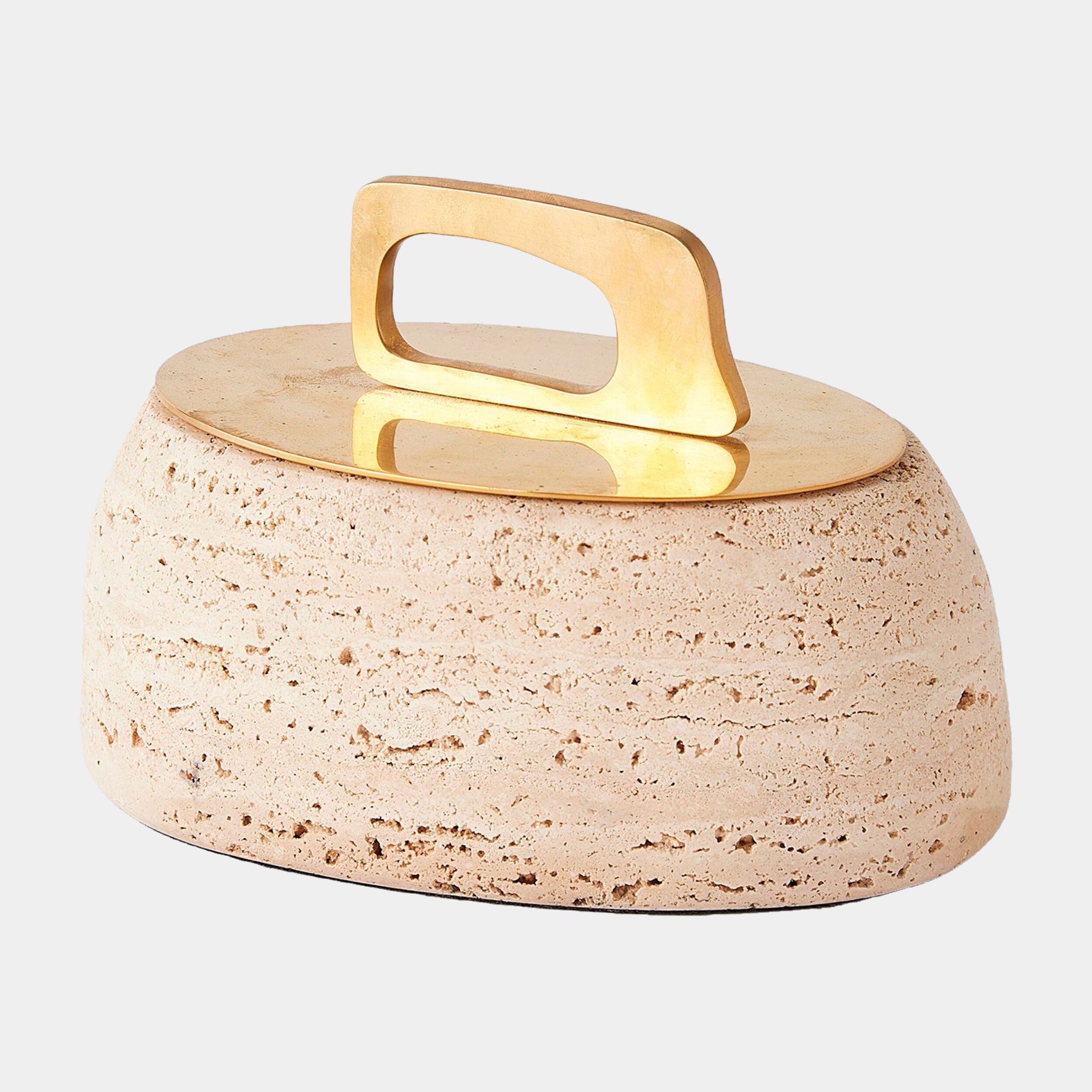 Bocal Lidded Pot-Travertine-Sm