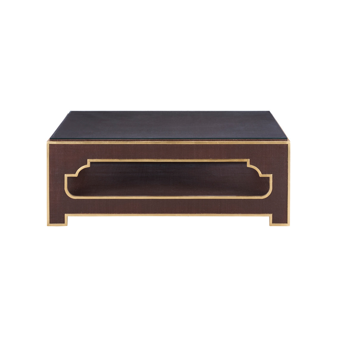 Yangon Coffee Table - Chocolate in Brown/Gold Leaf/Clear / Raffia - Chelsea House