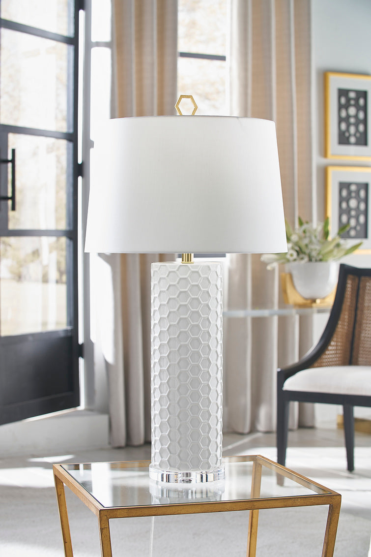 April Honeycomb Lamp - White in White Glaze / Ceramic/Porcelain - Chelsea House