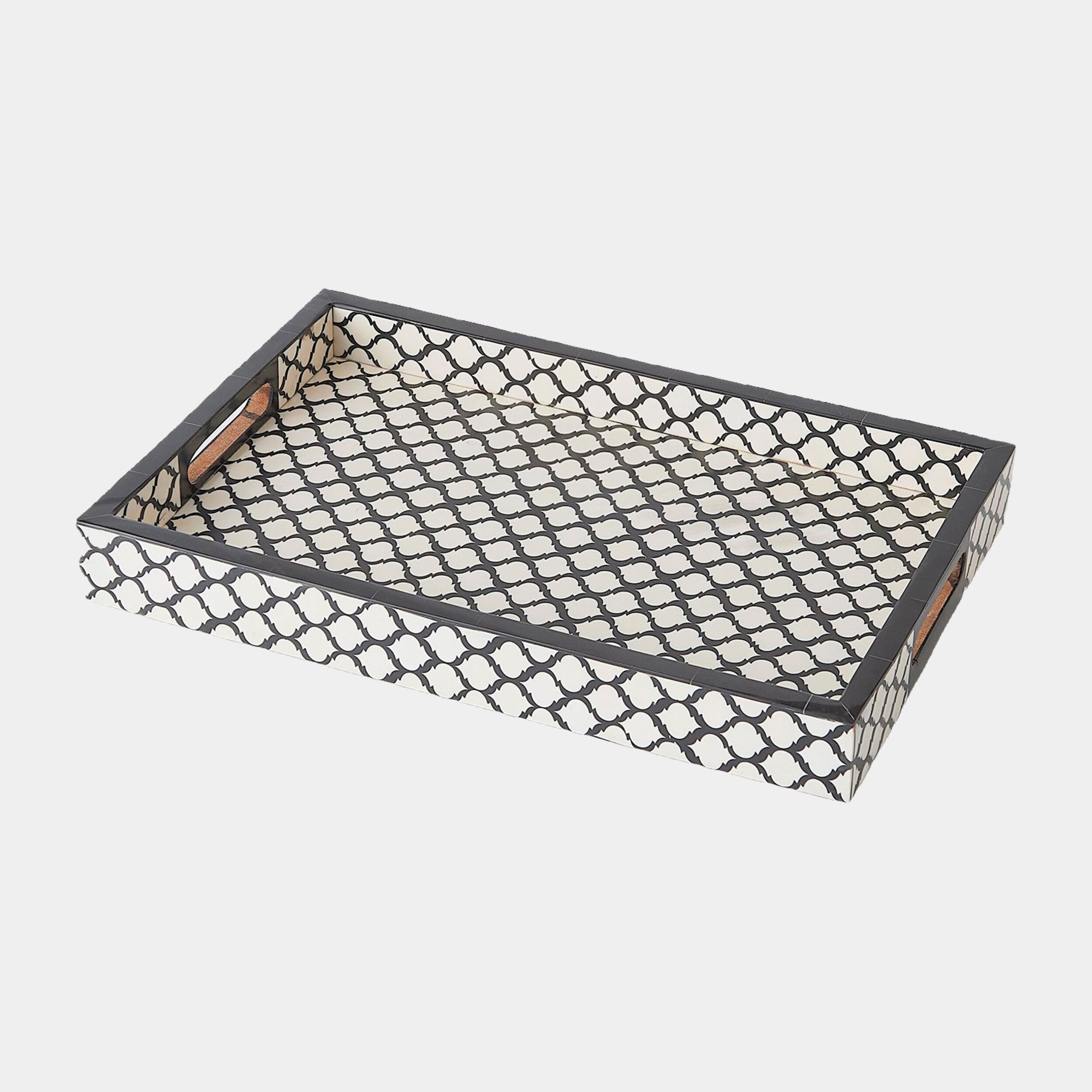 Moroccan Resin Rectangular Tray-Black/White