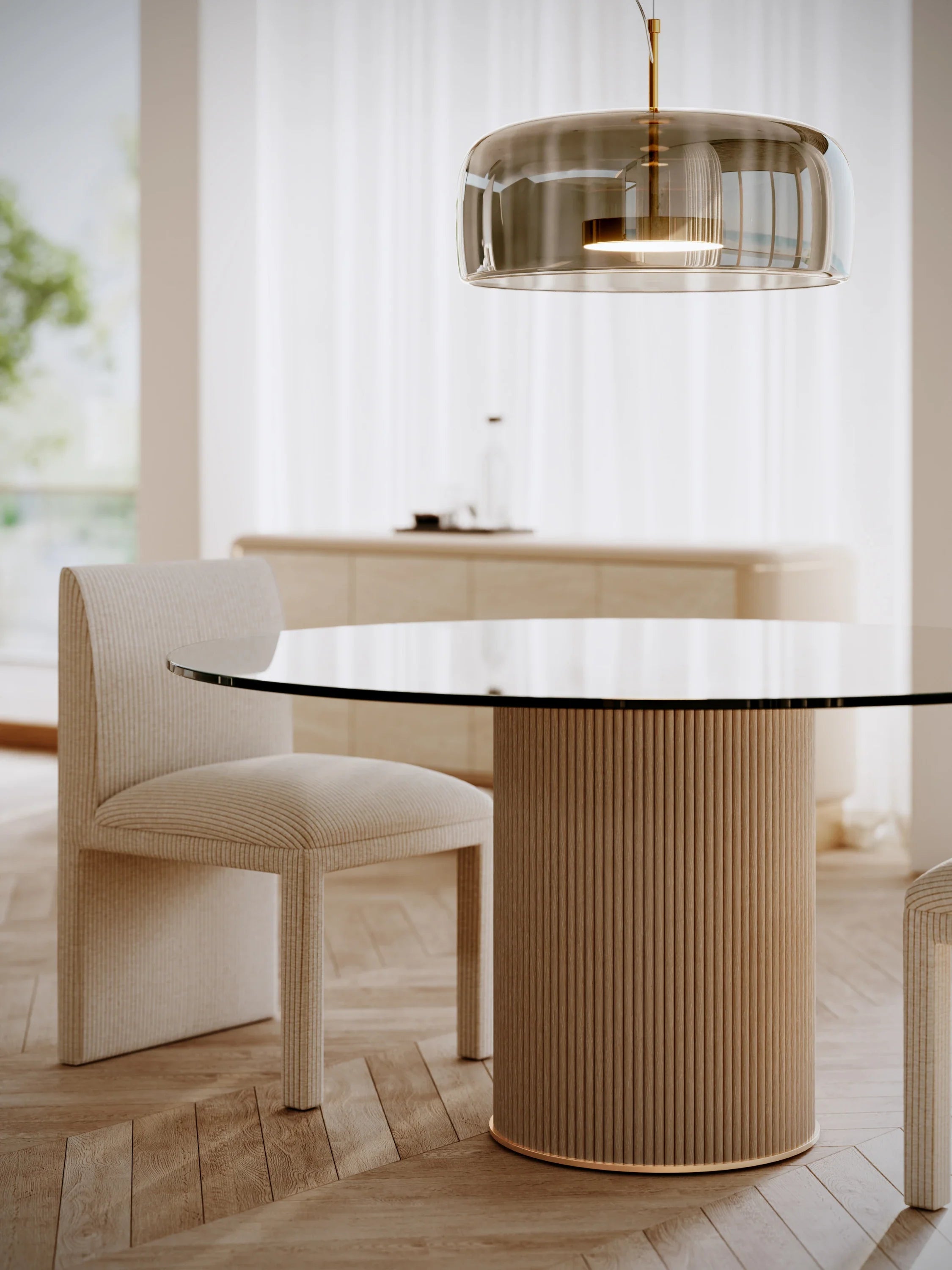 Rhythm Round Glass Top Dining Tbl – Dining Tables by Caracole | Sutter & Vale