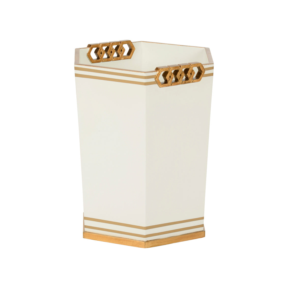 Oliver Wastebasket - White/Gold in 13.5 / Wood - Chelsea House