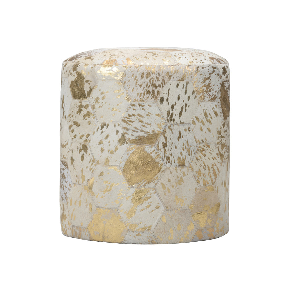 Lux Pouf in Gold/White / Hair on Hide - Chelsea House
