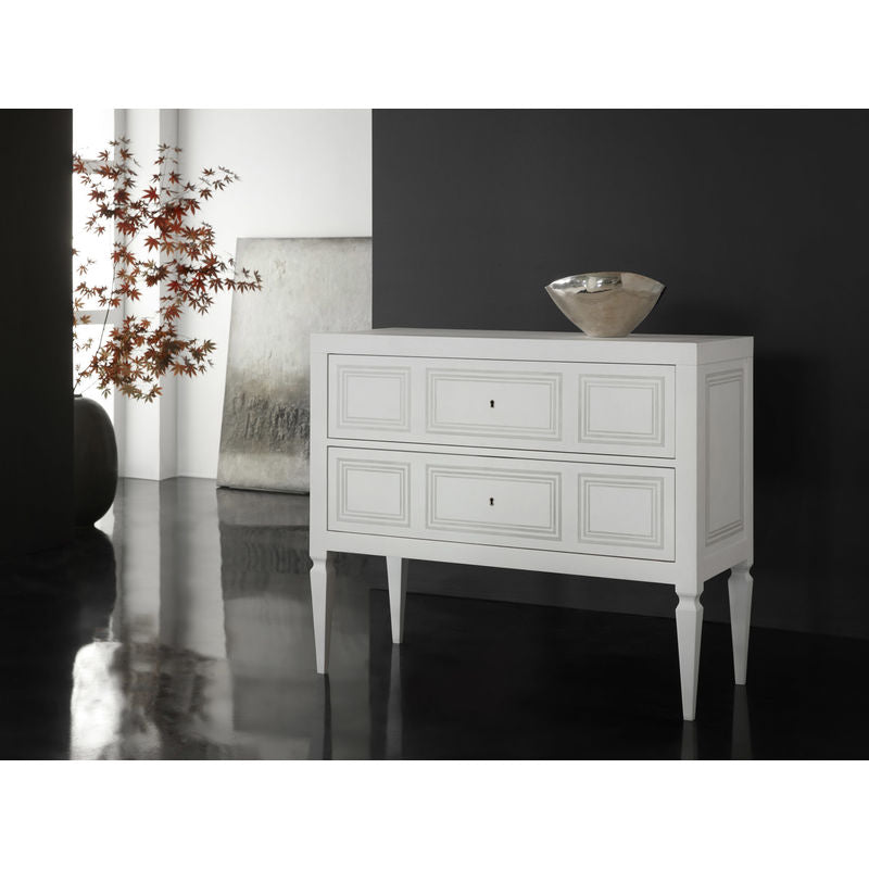 Milan Commode-White Linen With Grey Accent