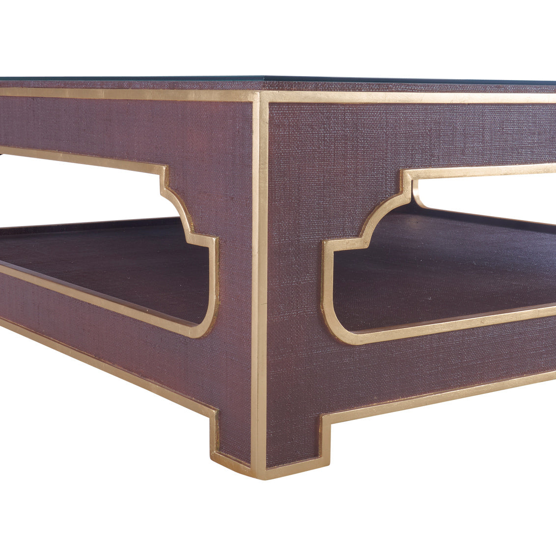 Yangon Coffee Table - Chocolate in Brown/Gold Leaf/Clear / Raffia - Chelsea House