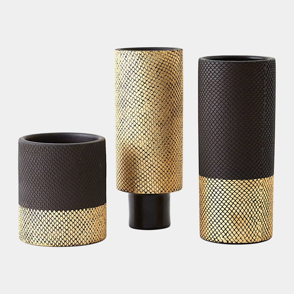 Java Footed Vase-Matte Black/Gold Metallic
