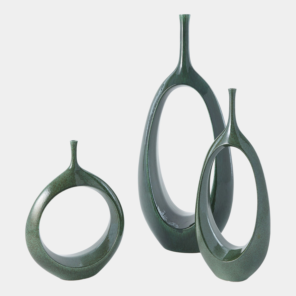 Open Oval Ring Vase-Emerald-Med