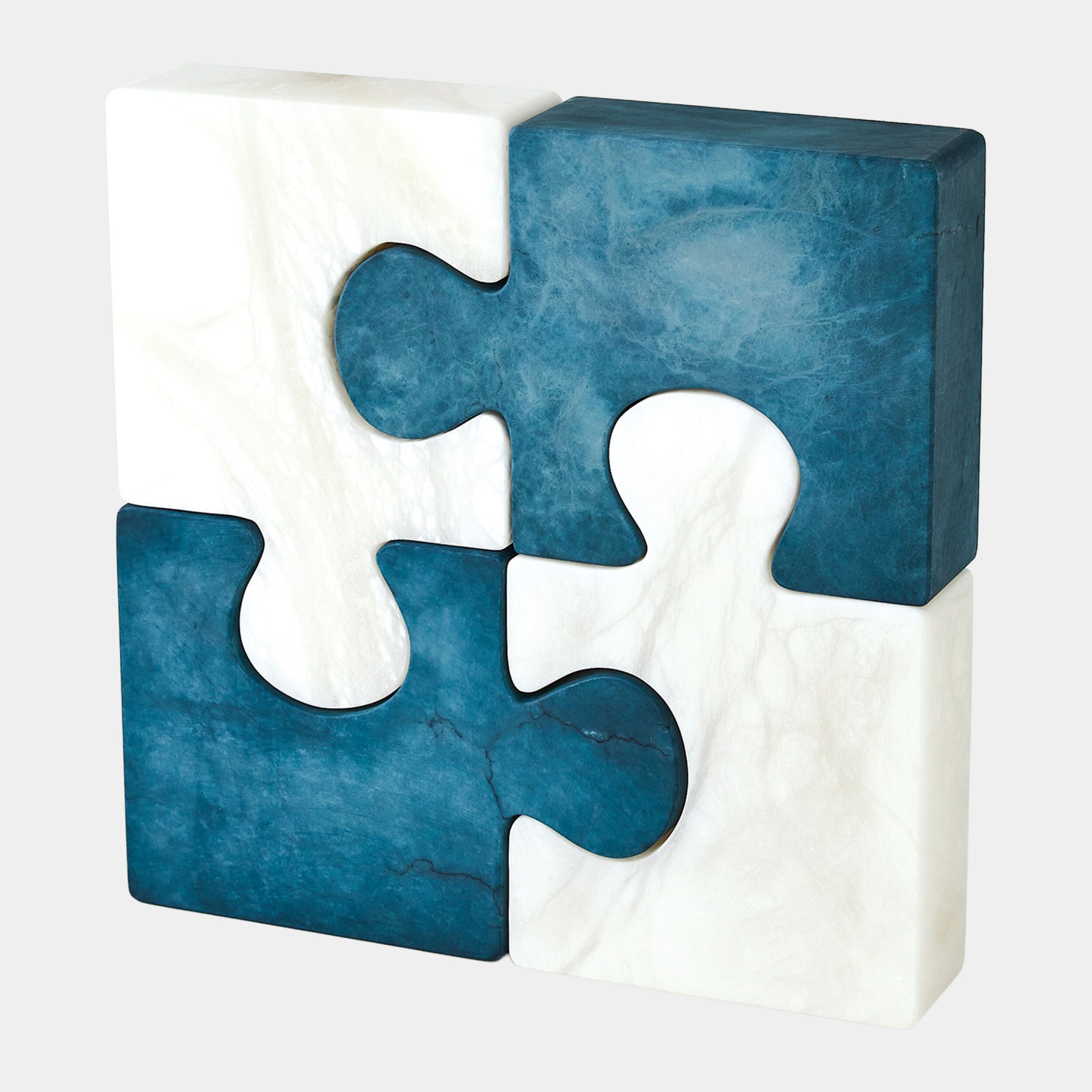 Alabaster Jigsaw Bookends-White