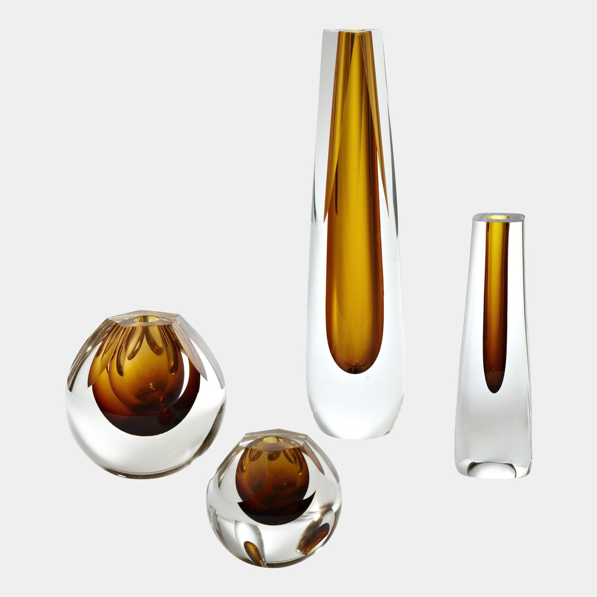 Pentagon Cut Glass Vase-Amber