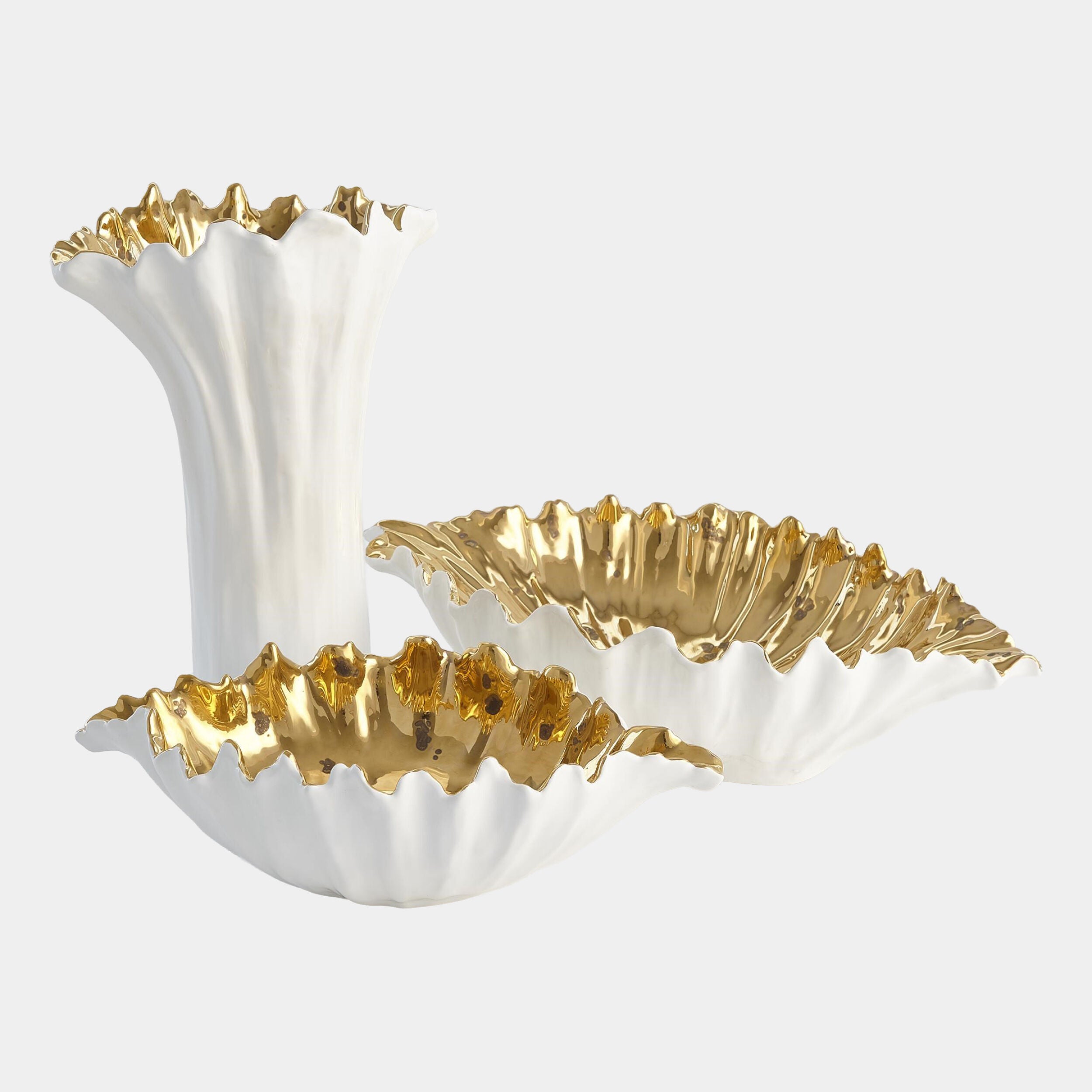 Mareggiata Organic Wave Tall Bowl-White/Gold