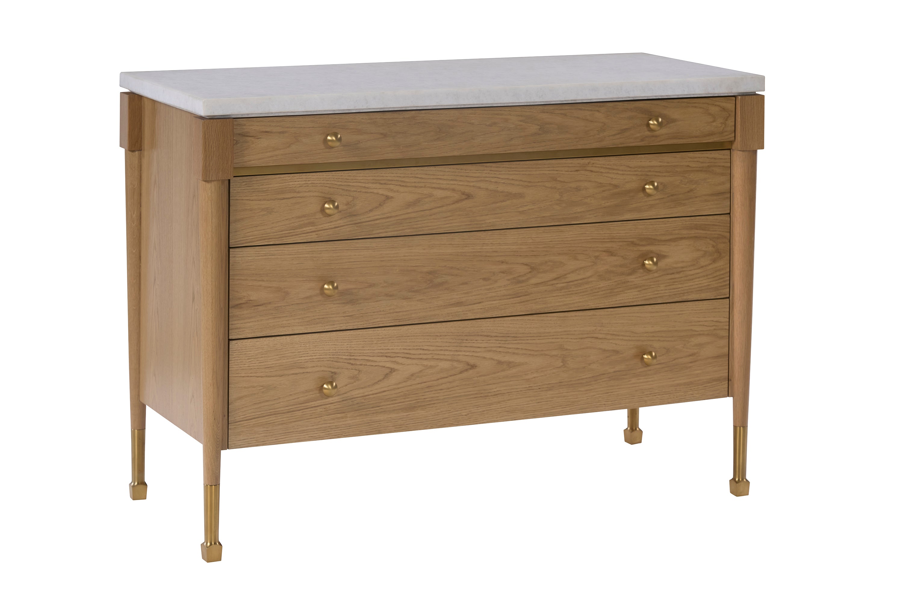 Hervé Stone Top Chest in White Oak Veneers, White Oak Solids, Stone, Brass - Hickory Chair