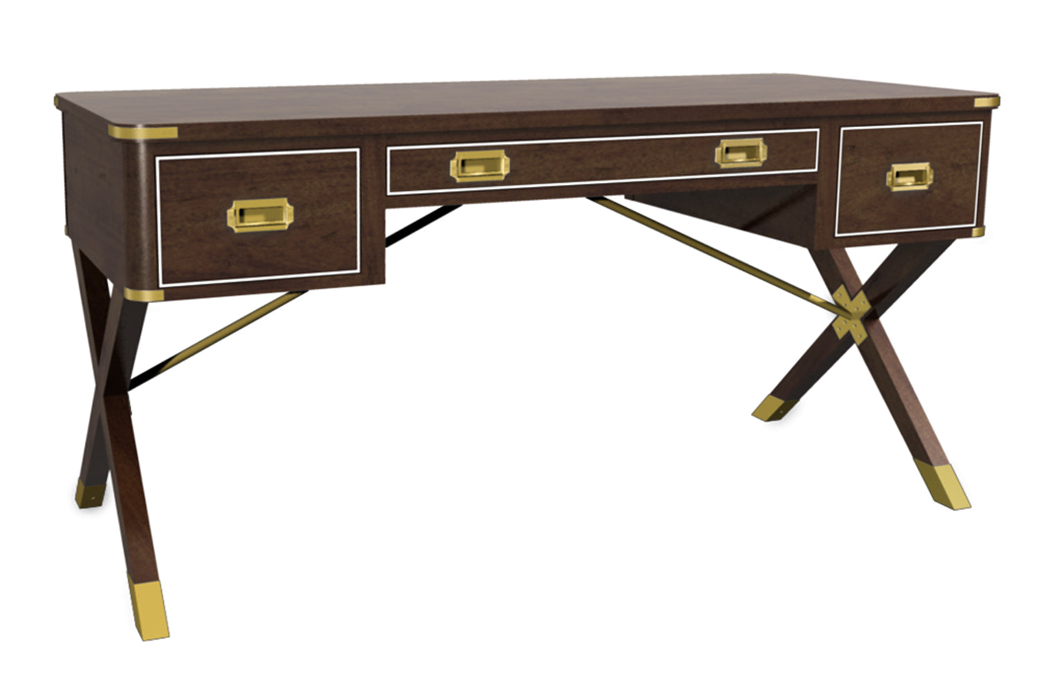 ASHEWORTH CAMPAIGN DESK in Mahogany Veneers, Mahogany Solids - Hickory Chair