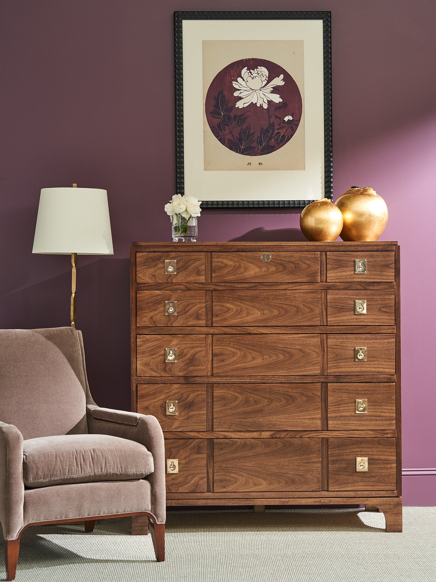 Mylan Gentleman's Chest in Walnut Veneers, Walnut Solids - Hickory Chair