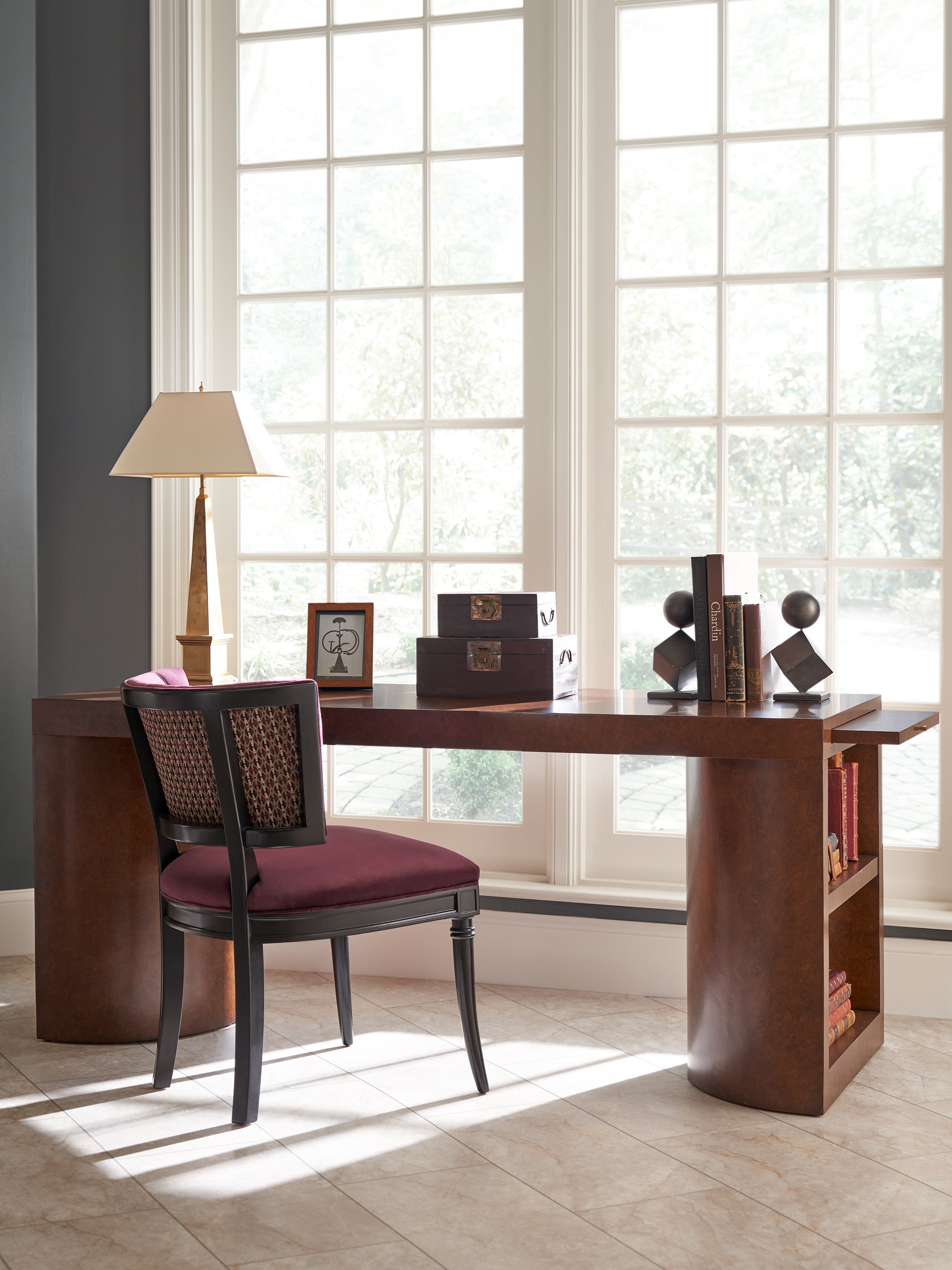 Pilar Library Table in Sycamore Veneers, Sycamore Solids - Hickory Chair