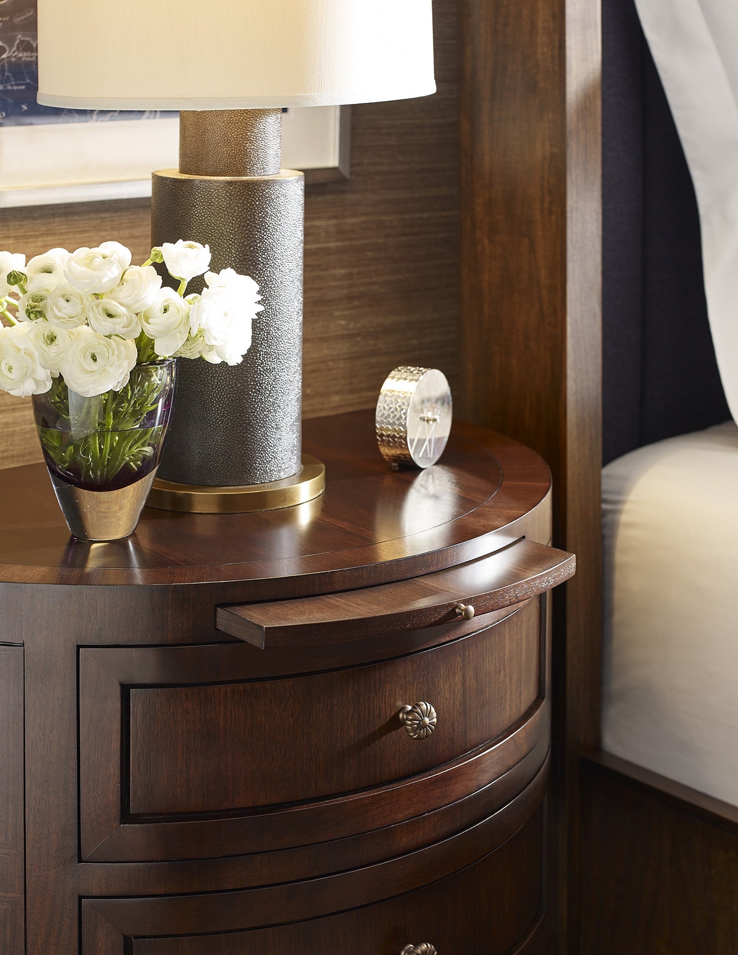 Lanesborough Side Table / Nightstand in Gmelina Solids, American Walnut Veneers - Hickory Chair