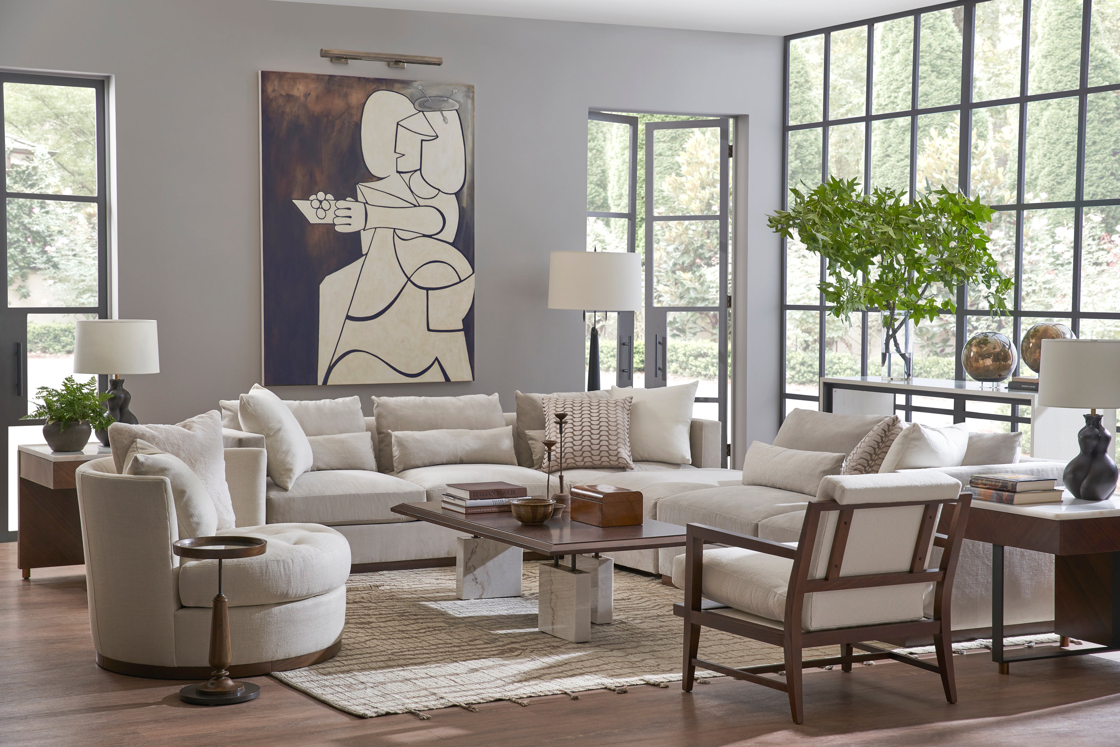 Serge Sofa/ Sectional Sofa in Walnut Solids - Hickory Chair