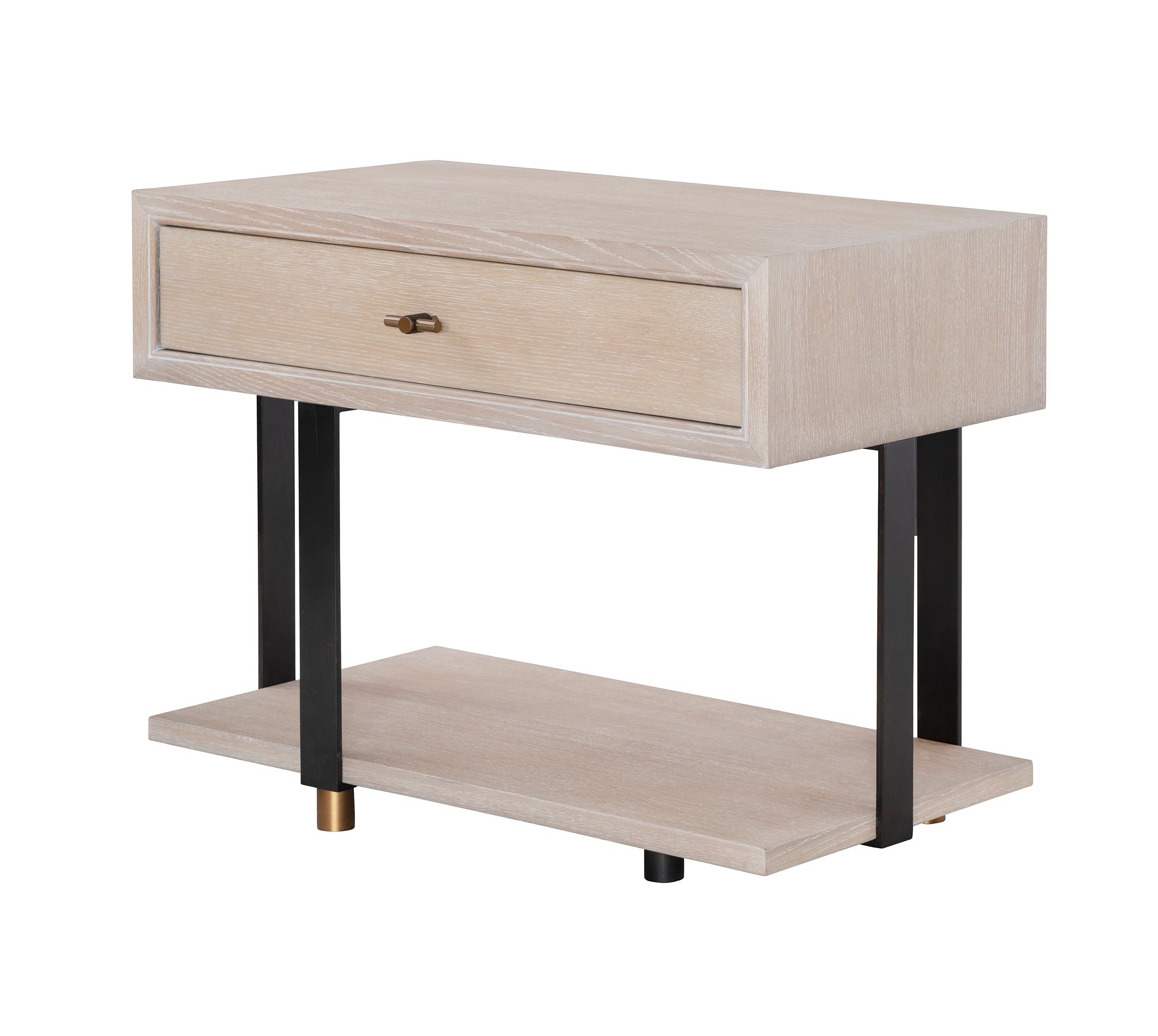 Atlas Nightstand in Oak Veneers, Oak Solids, Metal - Hickory Chair