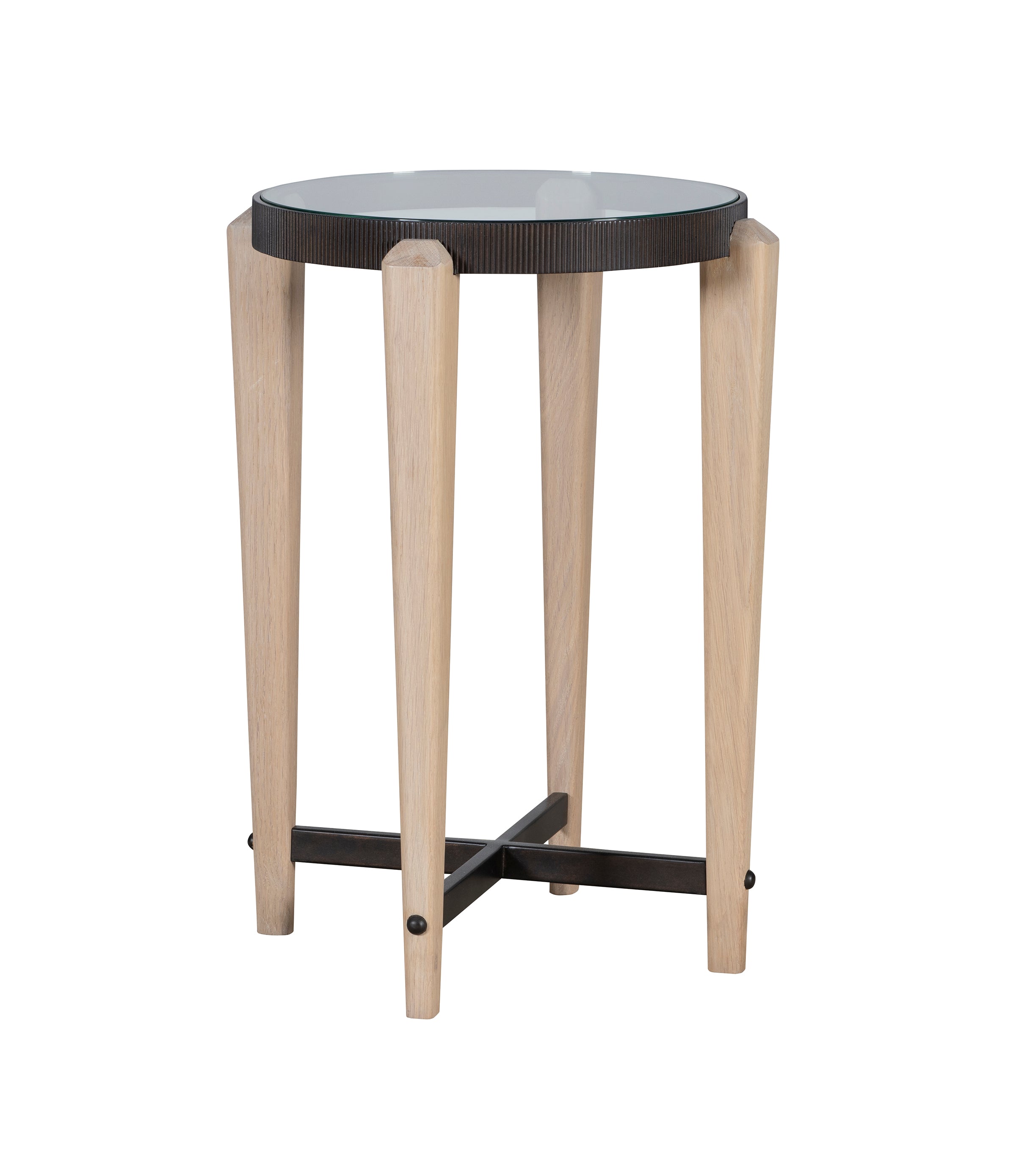 Arlo Spot Table in Tempered Glass, Oak Veneers, Oak Solids, Metal - Hickory Chair