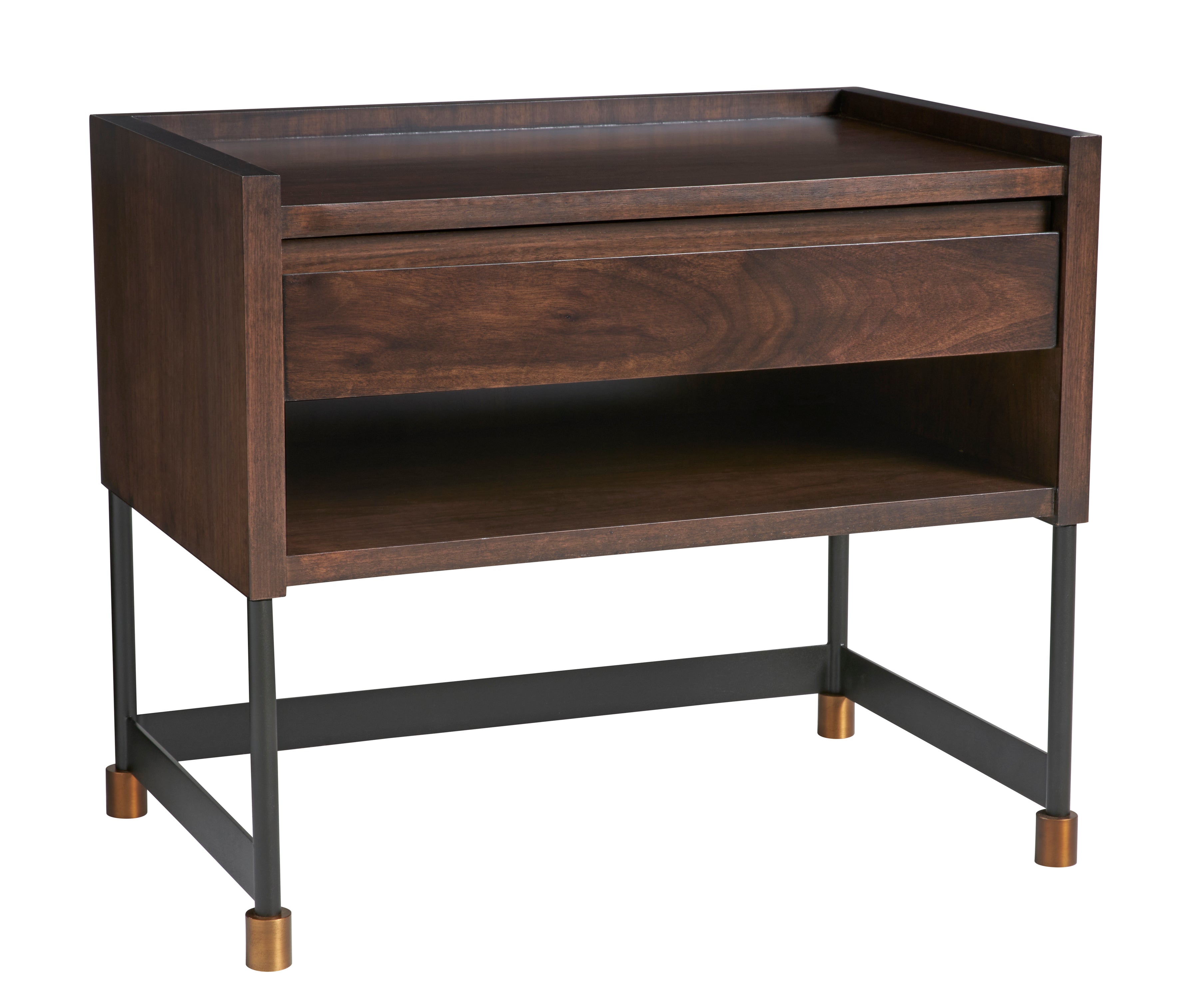 Neville Nightstand in Steel, American Walnut Veneers, American Walnut - Hickory Chair