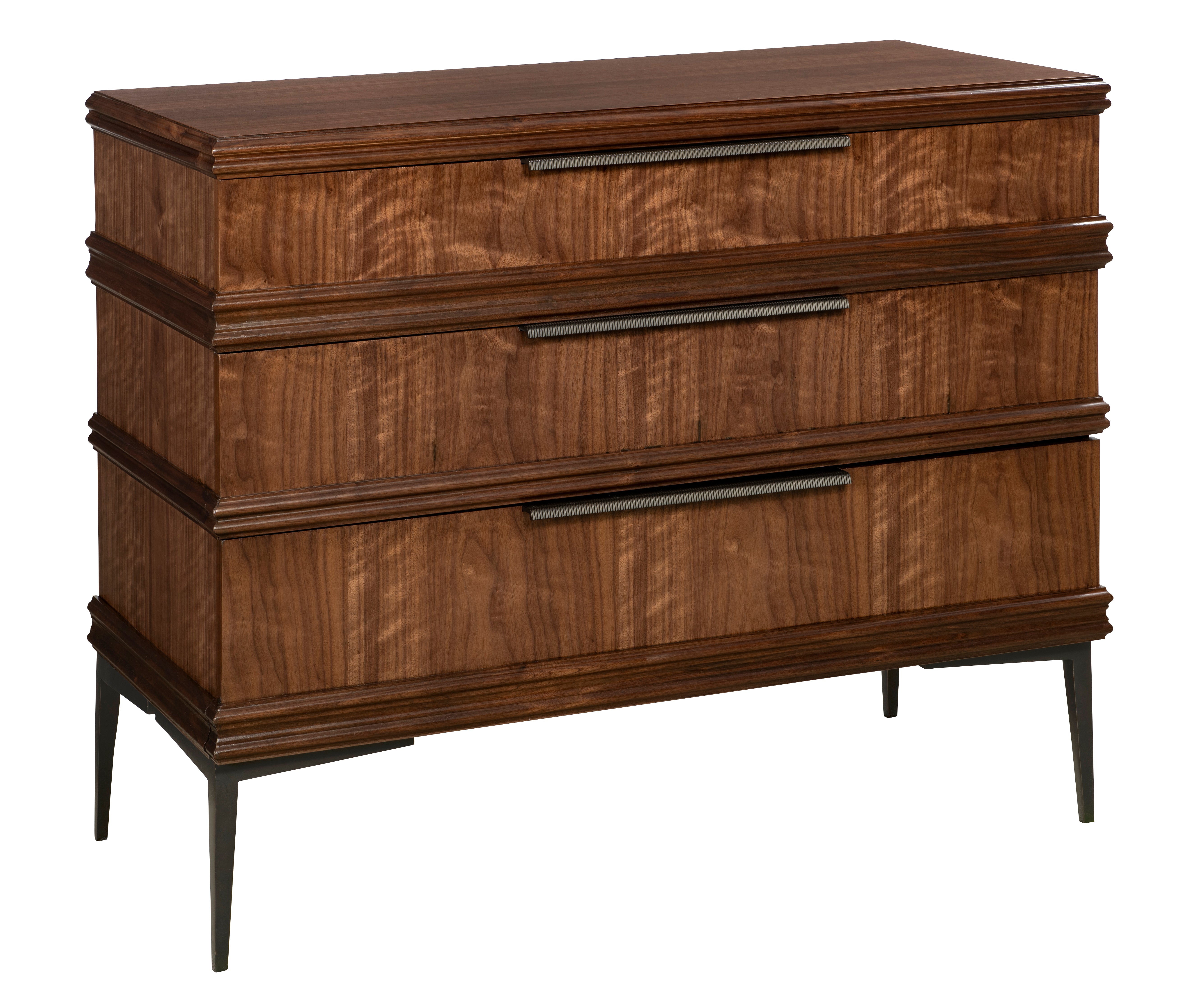Hamlin Bachelor Chest in Metal, American Walnut Veneers, American Walnut - Hickory Chair