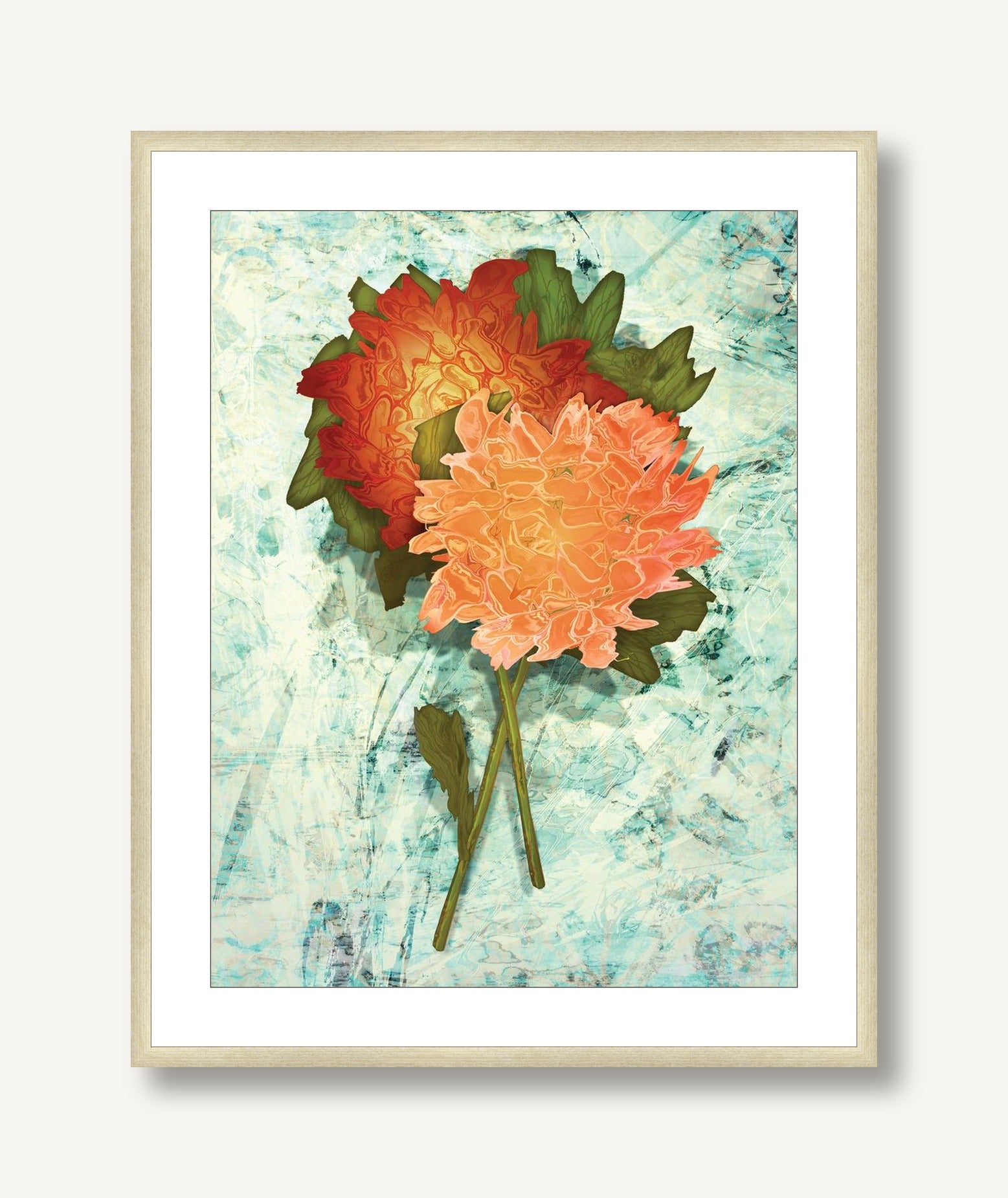 Analogous Dahlias 9 framed