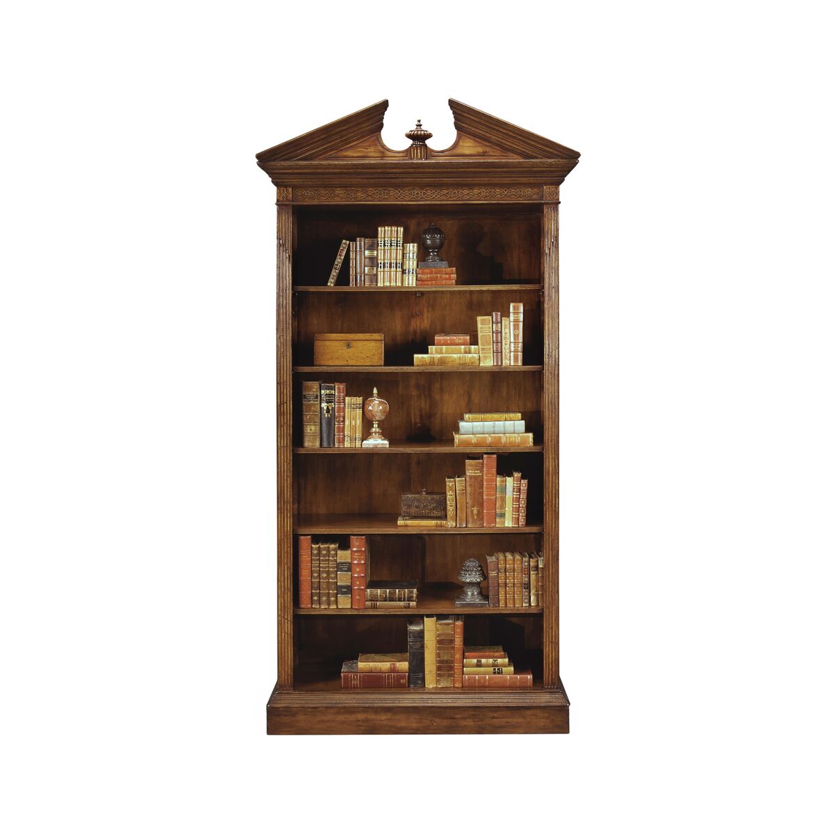 Walnut Open Bookcase with Pediment ( 493081-WAL )
