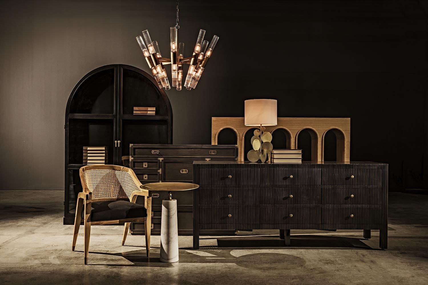 Chloe Chair, Teak, Caning, and Black Cotton in Waxed — Noir Furniture