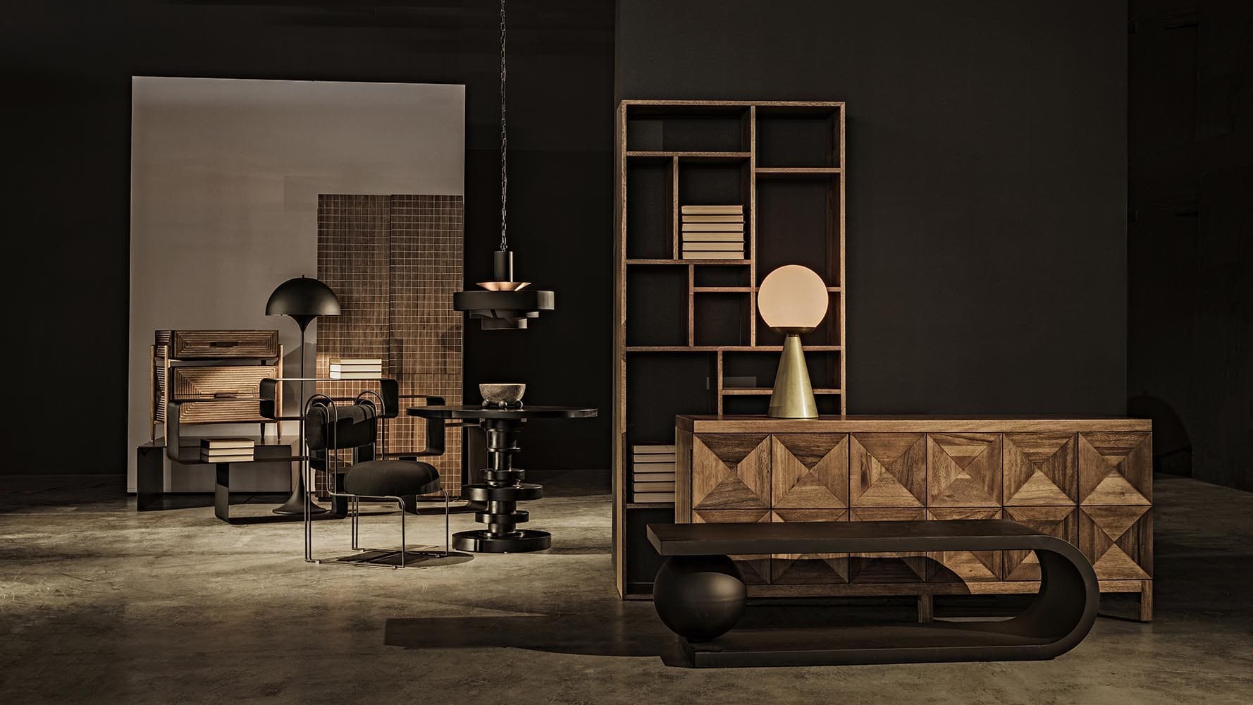 Quadrant 3 Door Sideboard, Dark Walnut in Dark Walnut — Noir Furniture