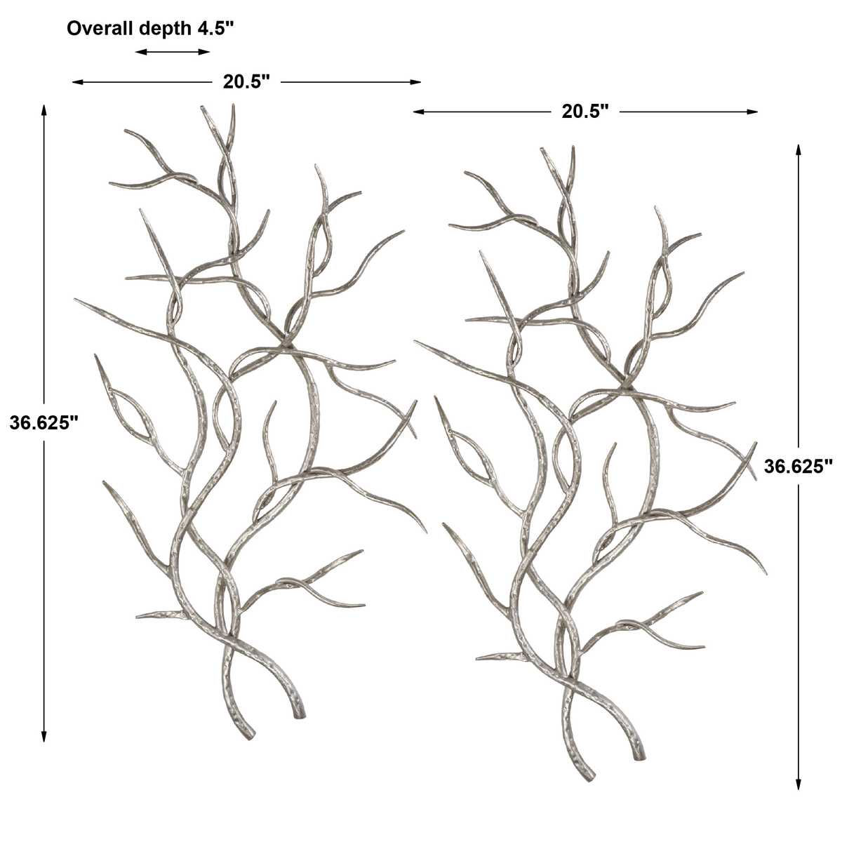 Silver Branches Metal Wall Decor, S/2