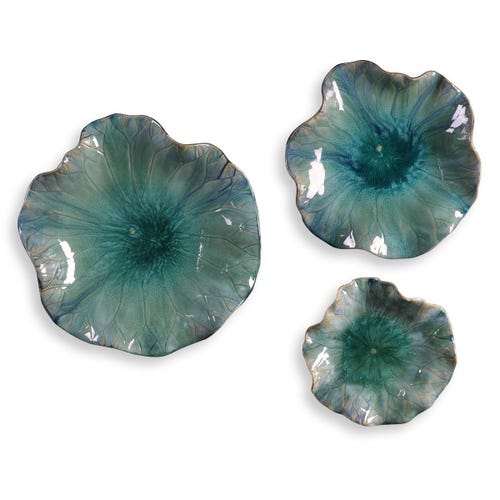 Abella Ceramic Indoor-Outdoor Wall Decor, Aqua, S/3