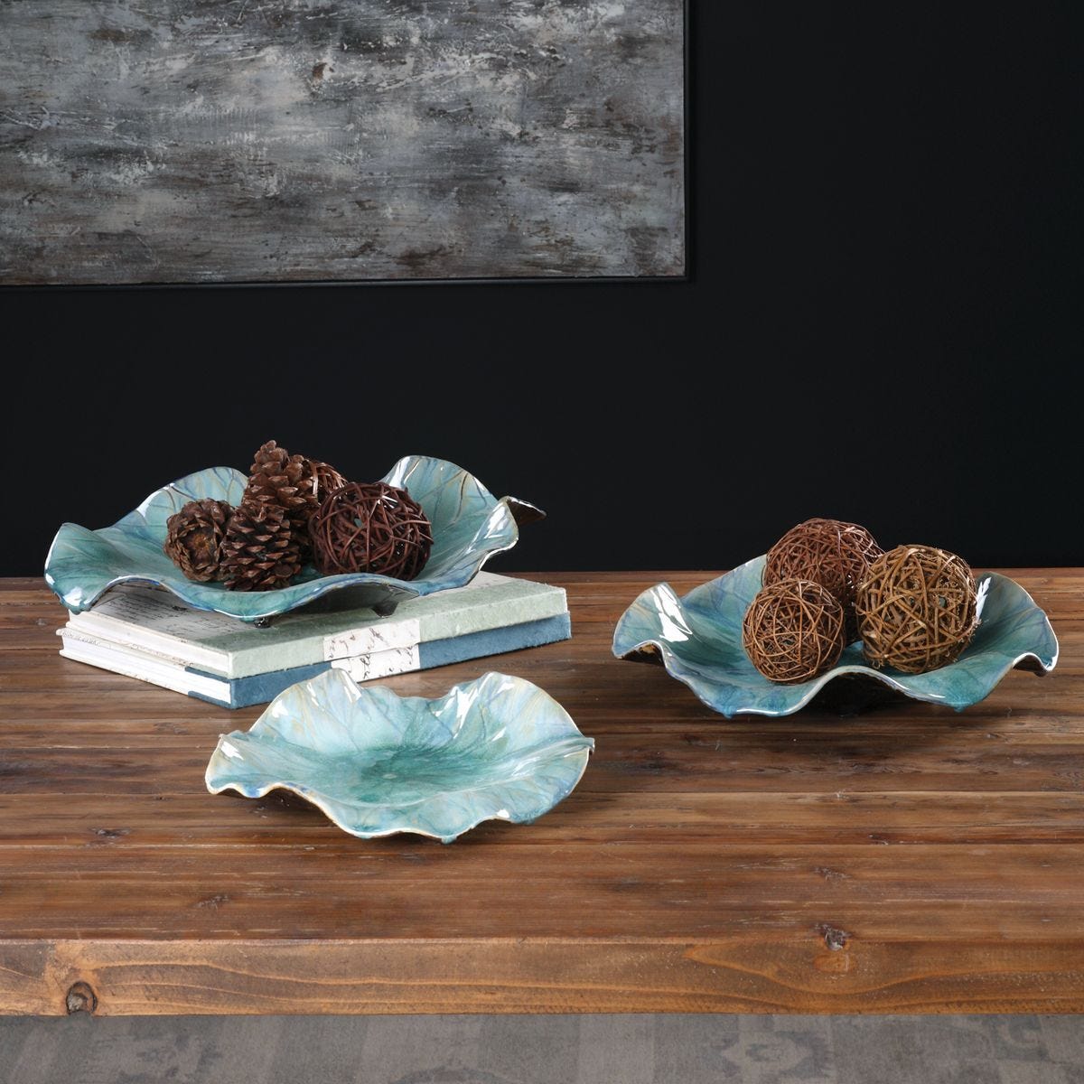 Abella Ceramic Indoor-Outdoor Wall Decor, Aqua, S/3 – Wall Decor by Uttermost | Sutter & Vale