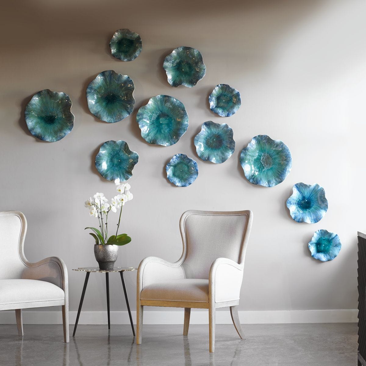 Abella Ceramic Indoor-Outdoor Wall Decor, Aqua, S/3 – Wall Decor by Uttermost | Sutter & Vale