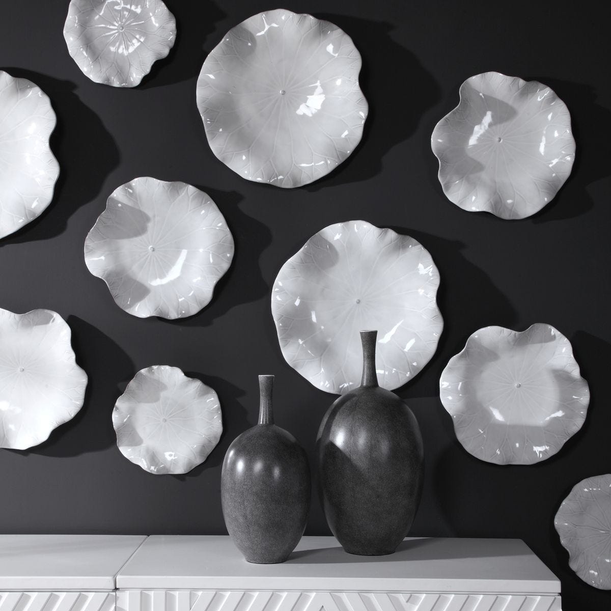 Abella Ceramic Indoor-Outdoor Wall Decor, White, S/3