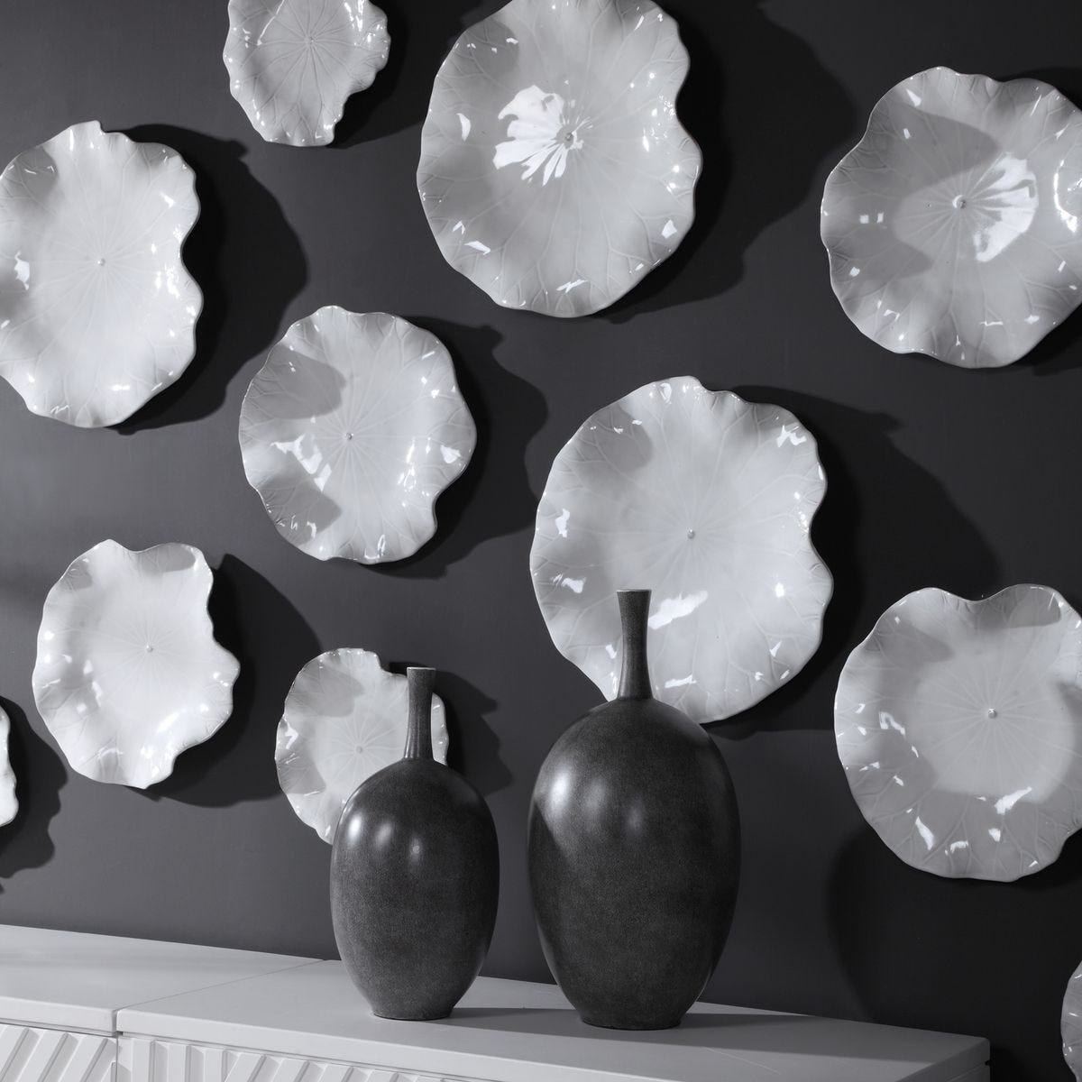 Abella Ceramic Indoor-Outdoor Wall Decor, White, S/3